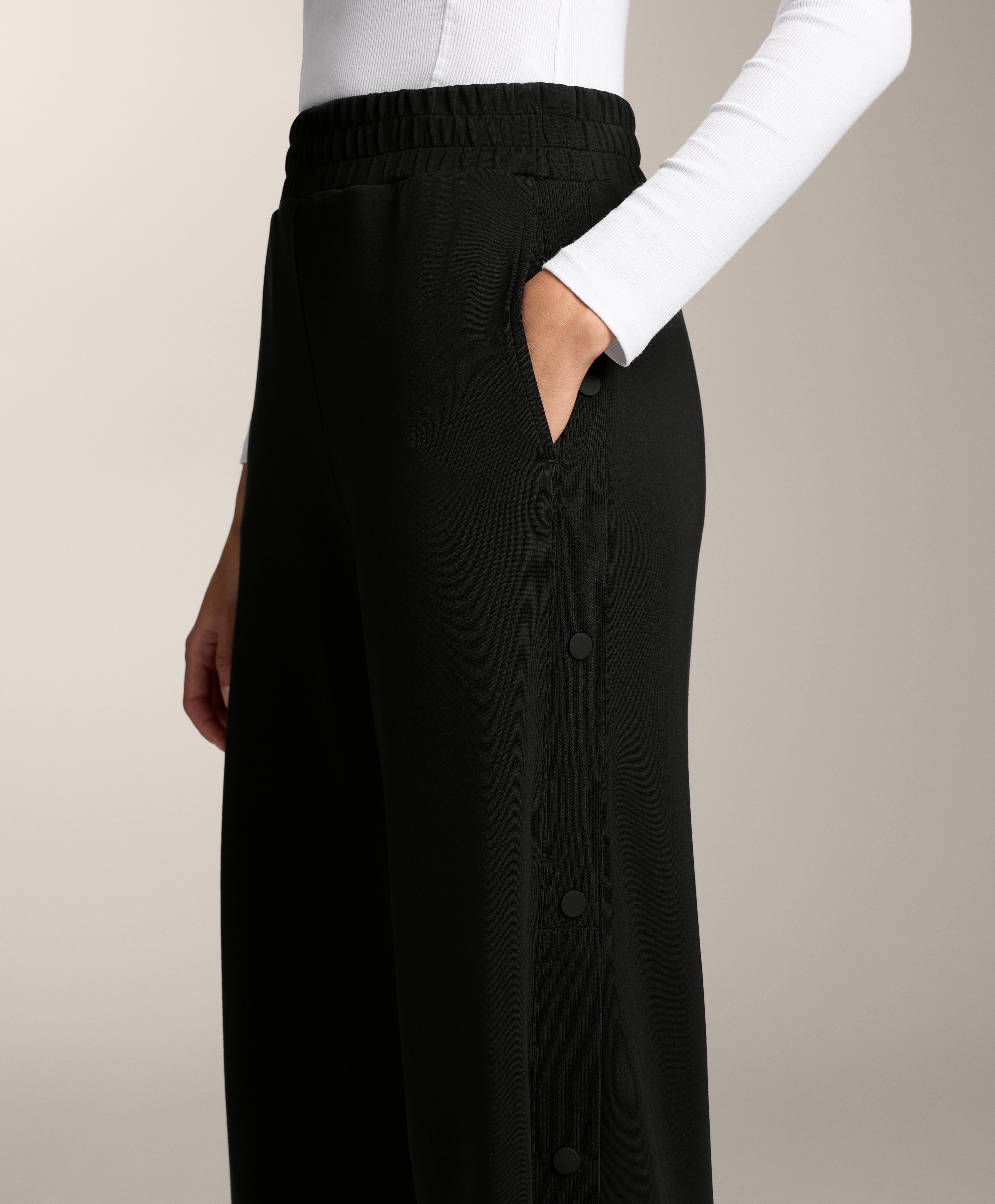 Straight-leg trousers with buttons and rib with soft-touch modal — BLACK
