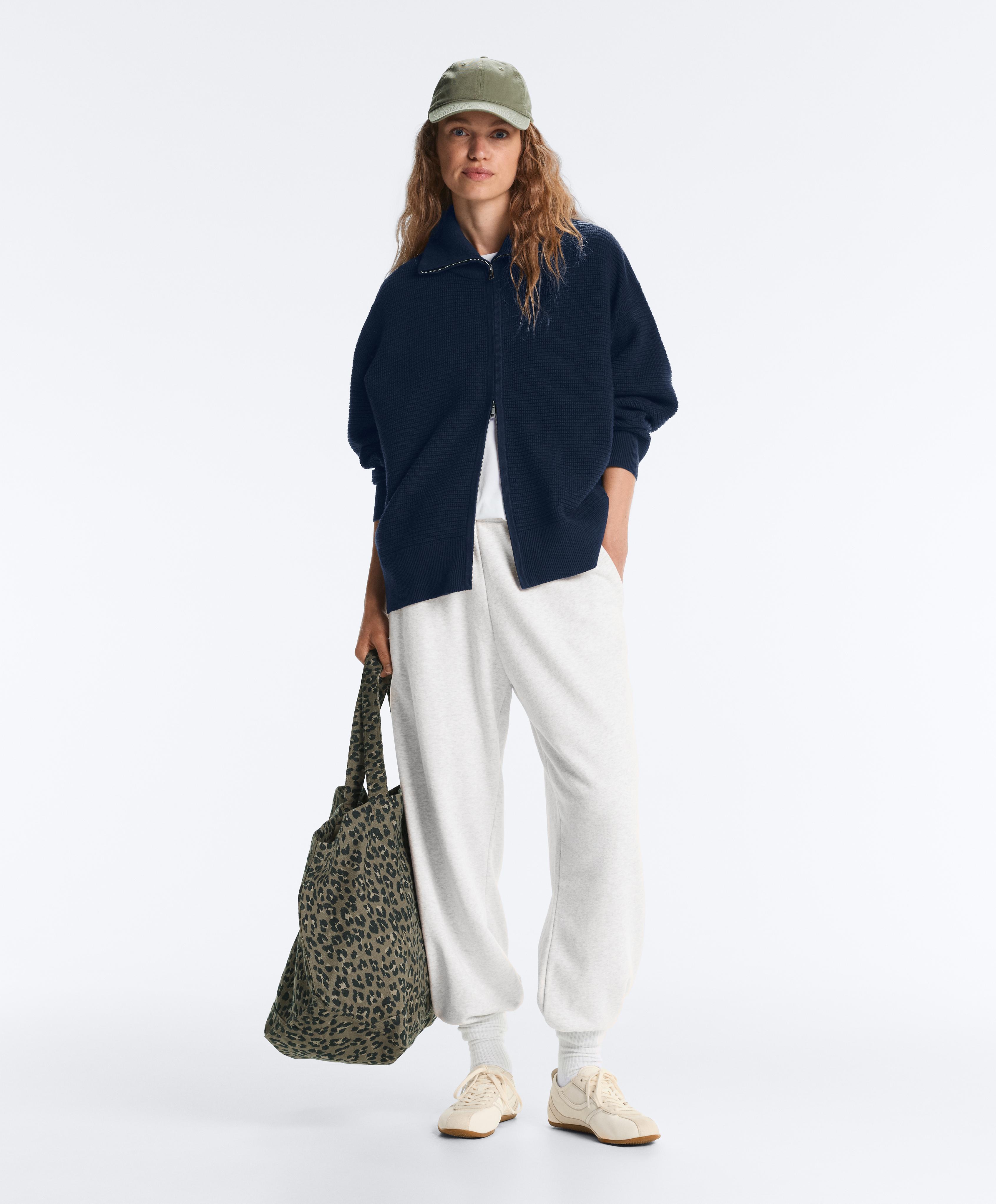 High neck knit jacket — NAVY BLUE
