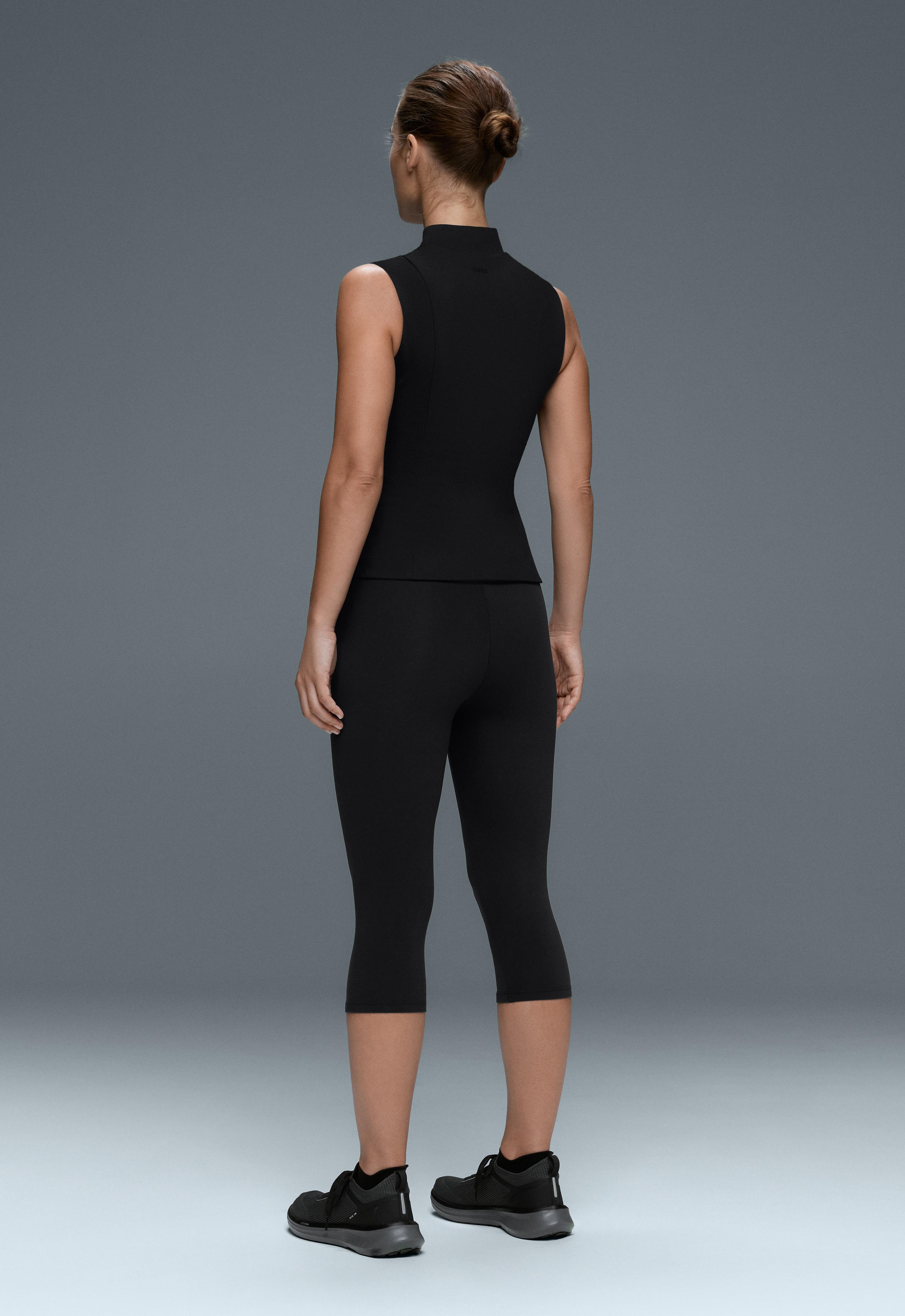 Comfortlux long mandarin collar tank top — BLACK