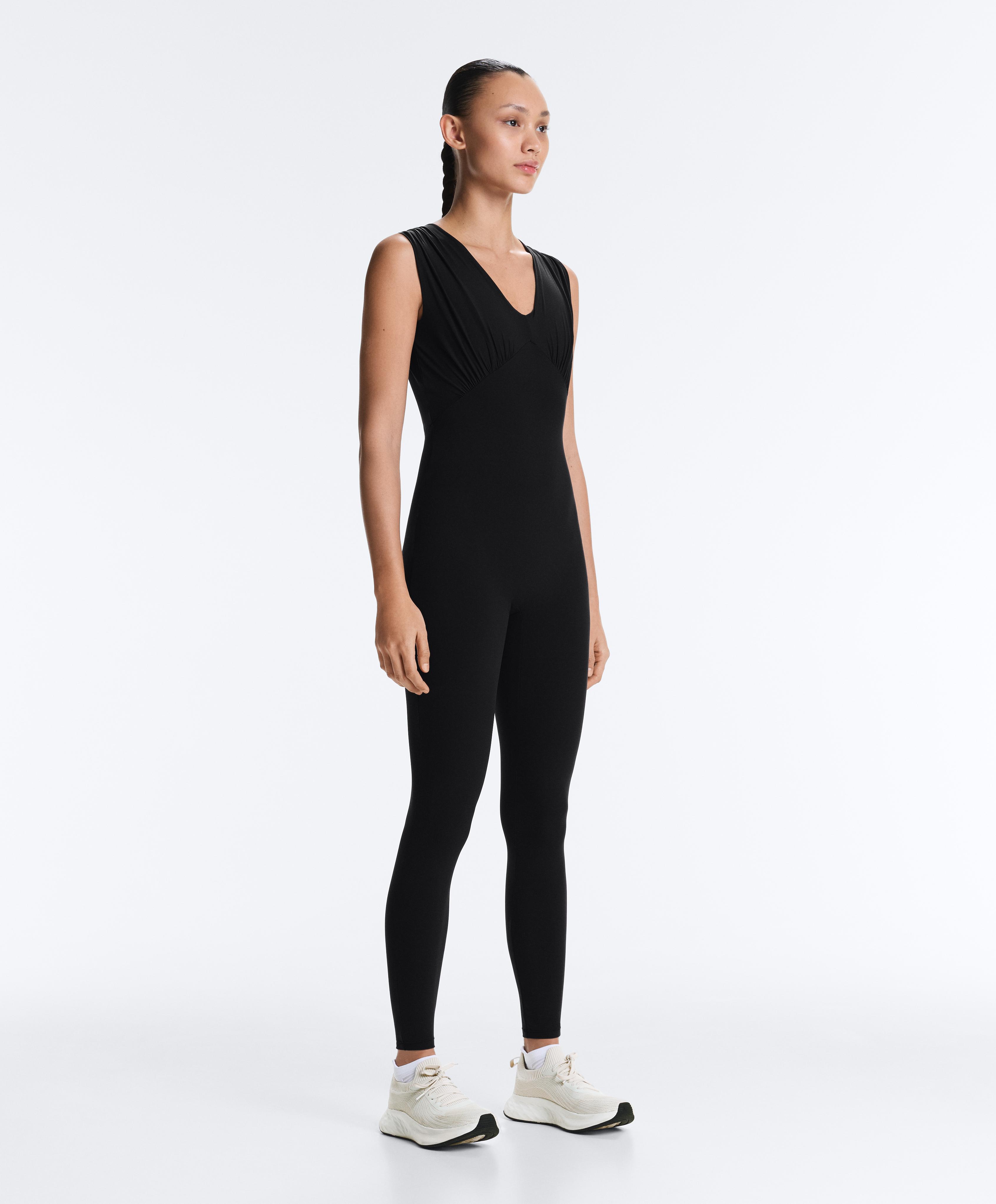Light Touch V-neck jumpsuit — BLACK