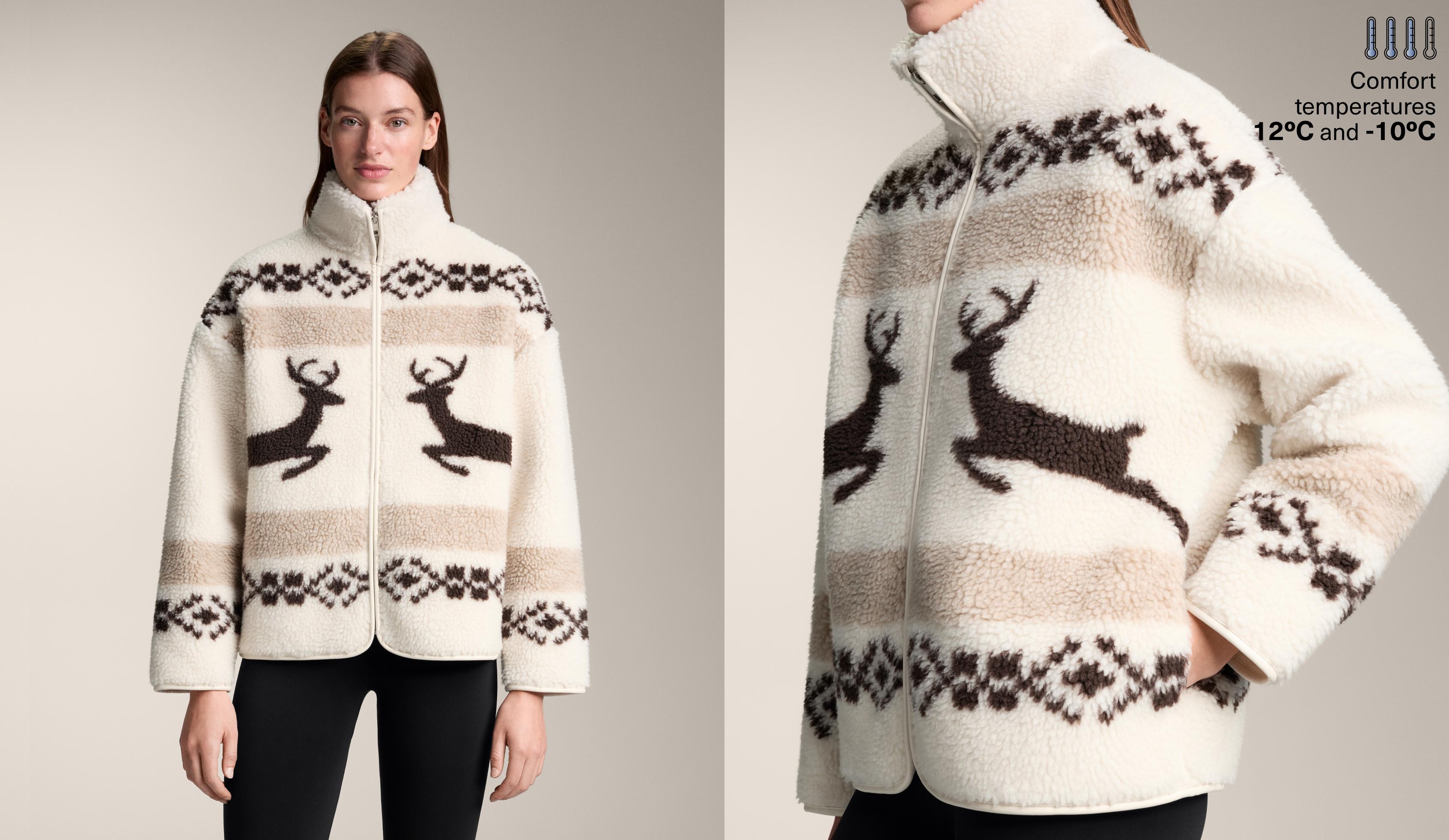 Veste effet mouton cerfs à col montant