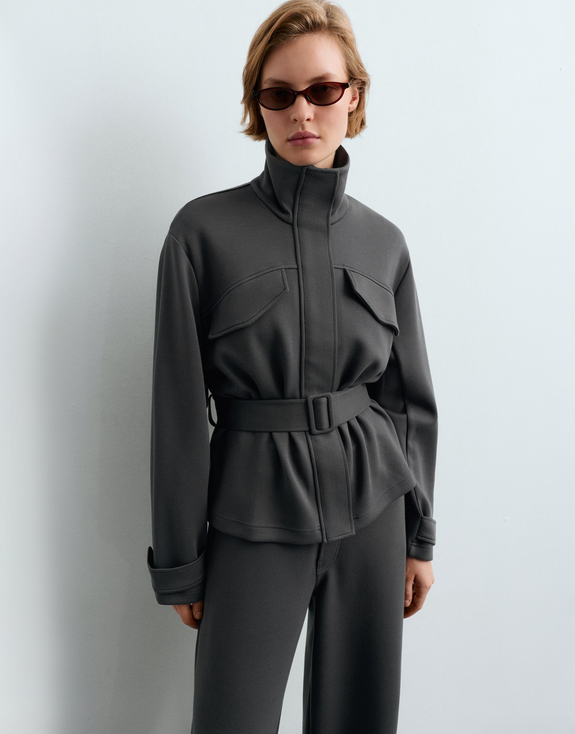 Belted jacket with pockets — DARK ANTHRACITE