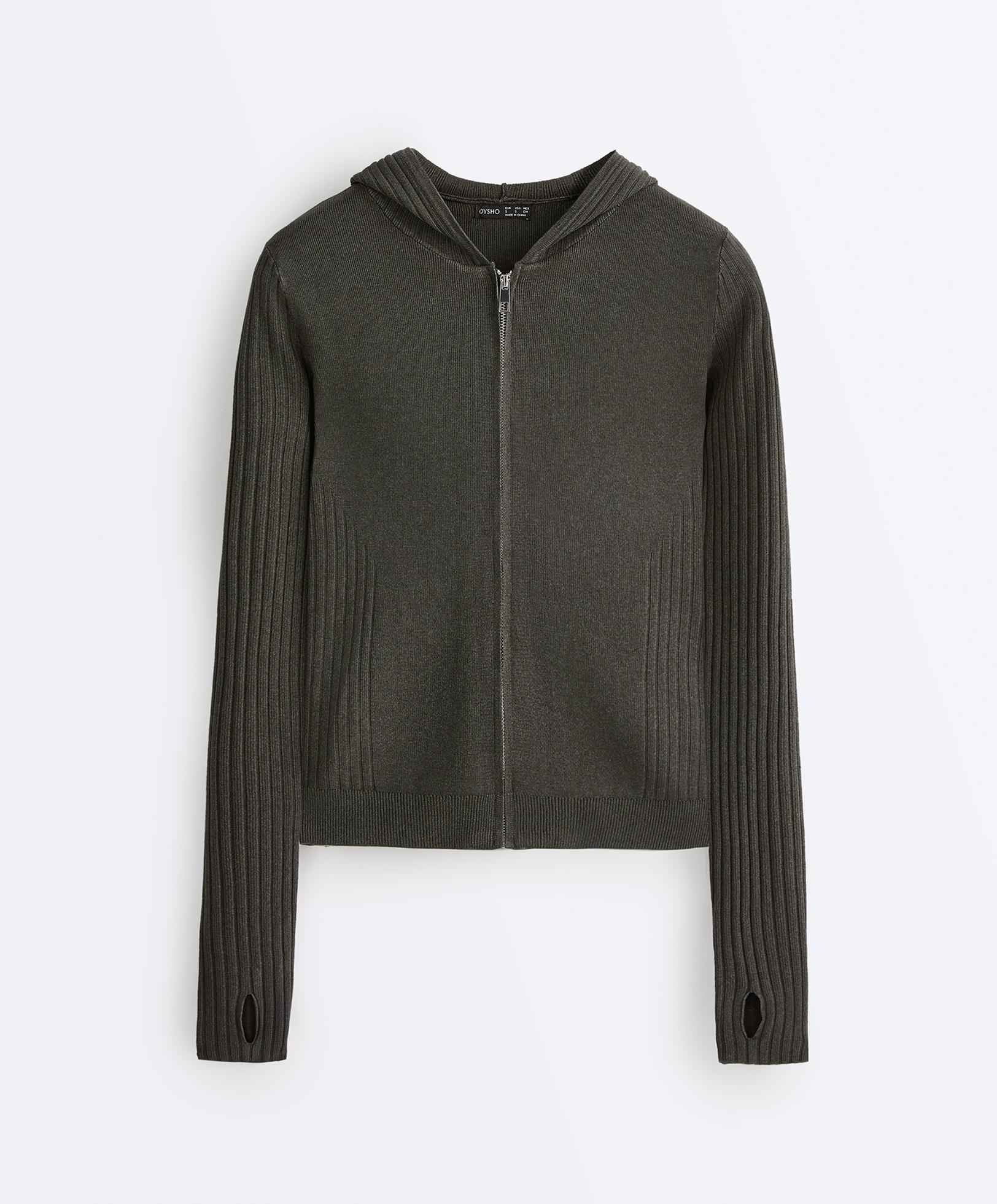 Slim Fit knit jacket with hood — GREEN