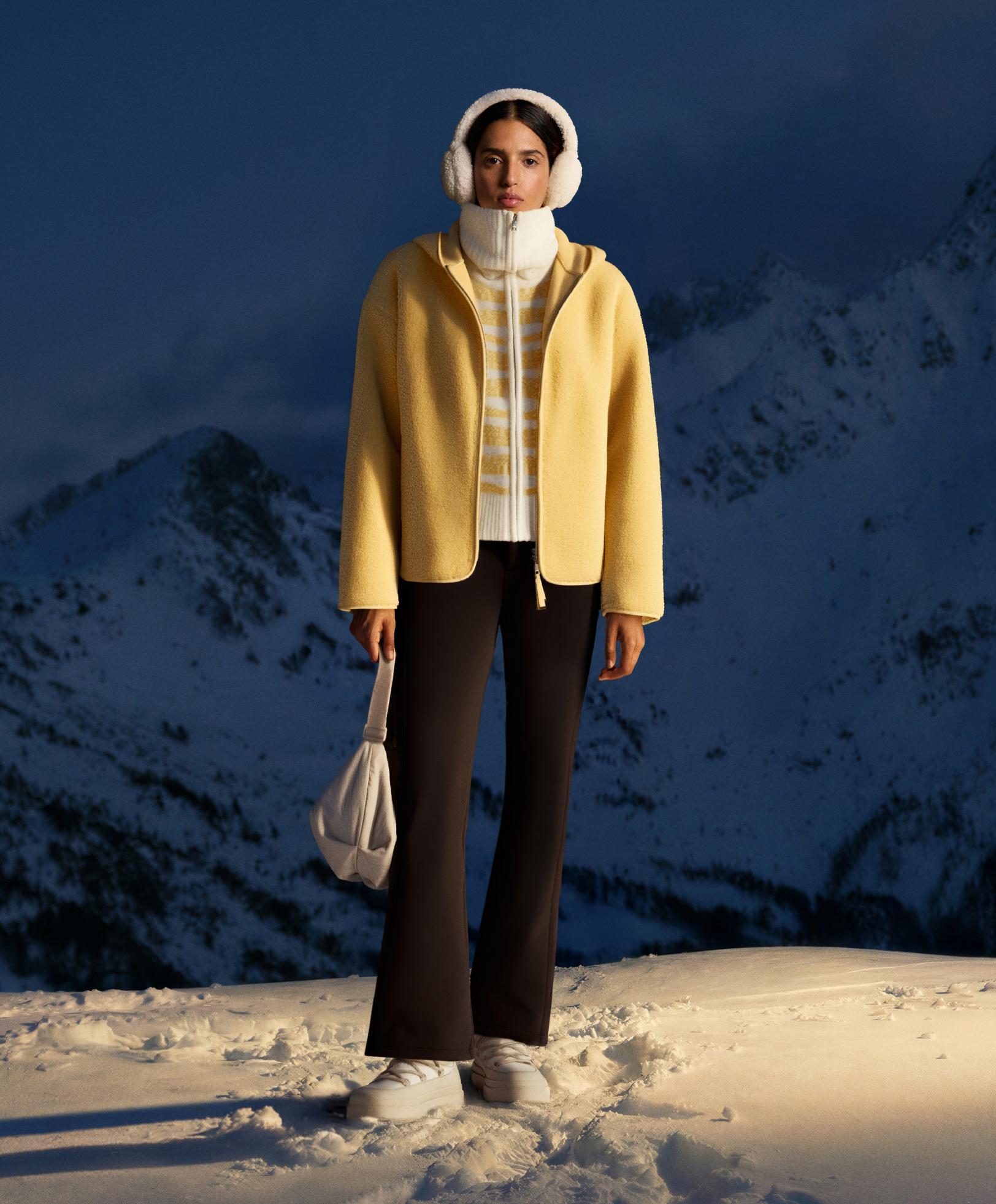 Faux-shearling jacket with hood — YELLOW