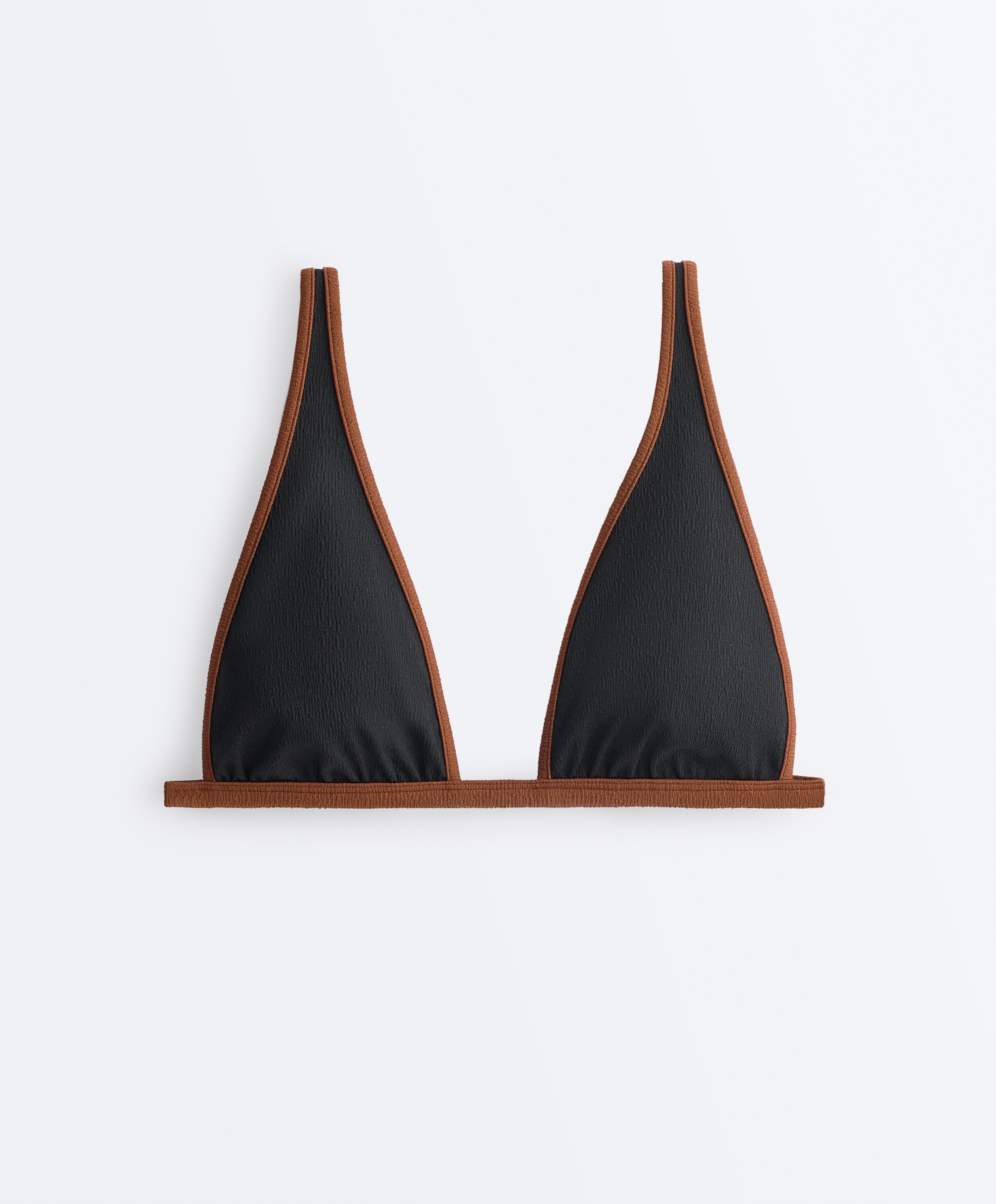 Contrast braid halterneck bikini — BLACK
