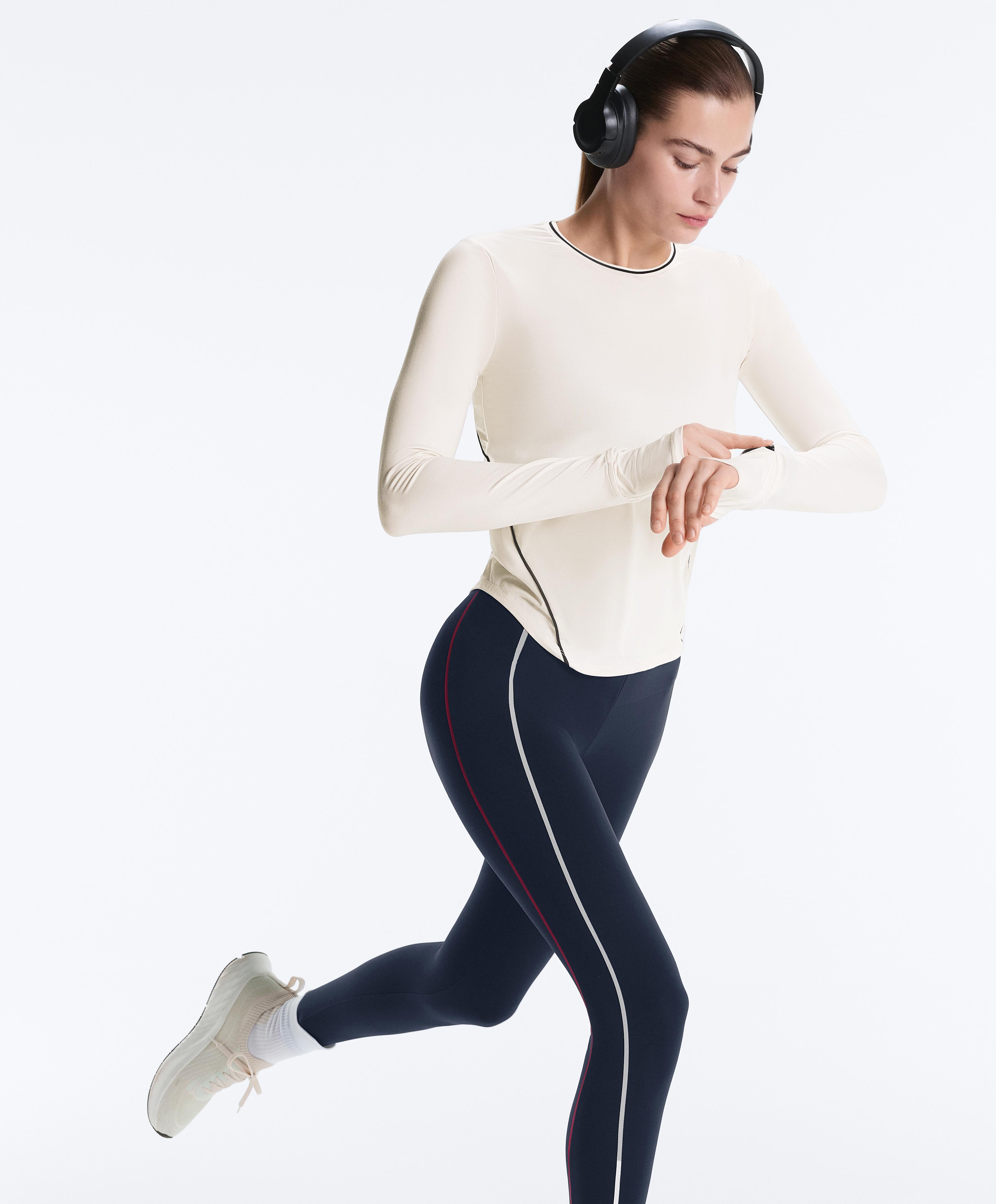 Long-sleeve technical piping T-shirt — PALE ECRU