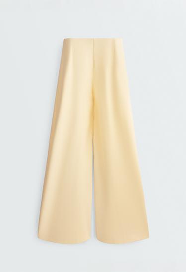 Wide-leg pique trousers with cotton — PALE YELLOW 7