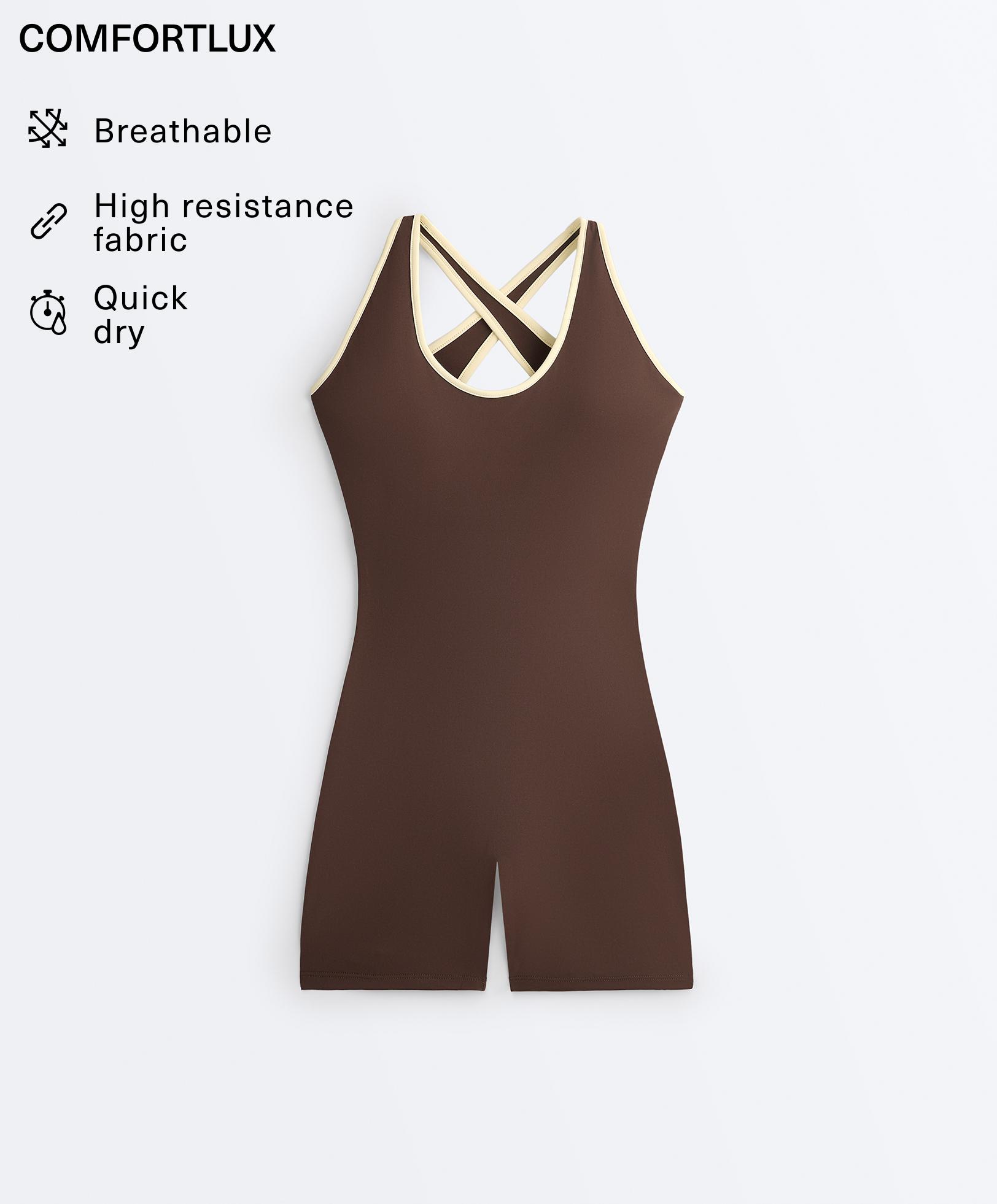 Comfortlux short contrast jumpsuit — BROWN