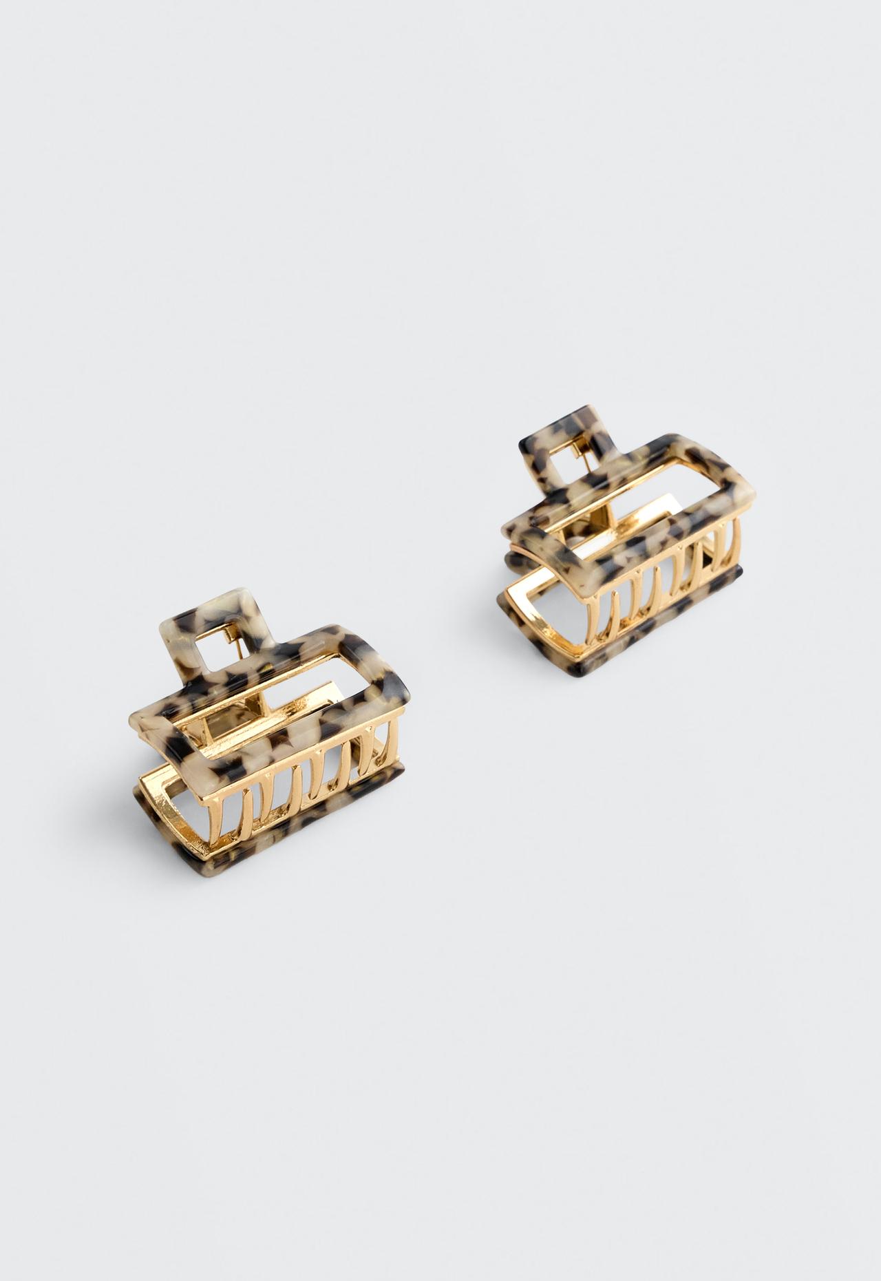 2 metallic mini hair clips — CHESTNUT