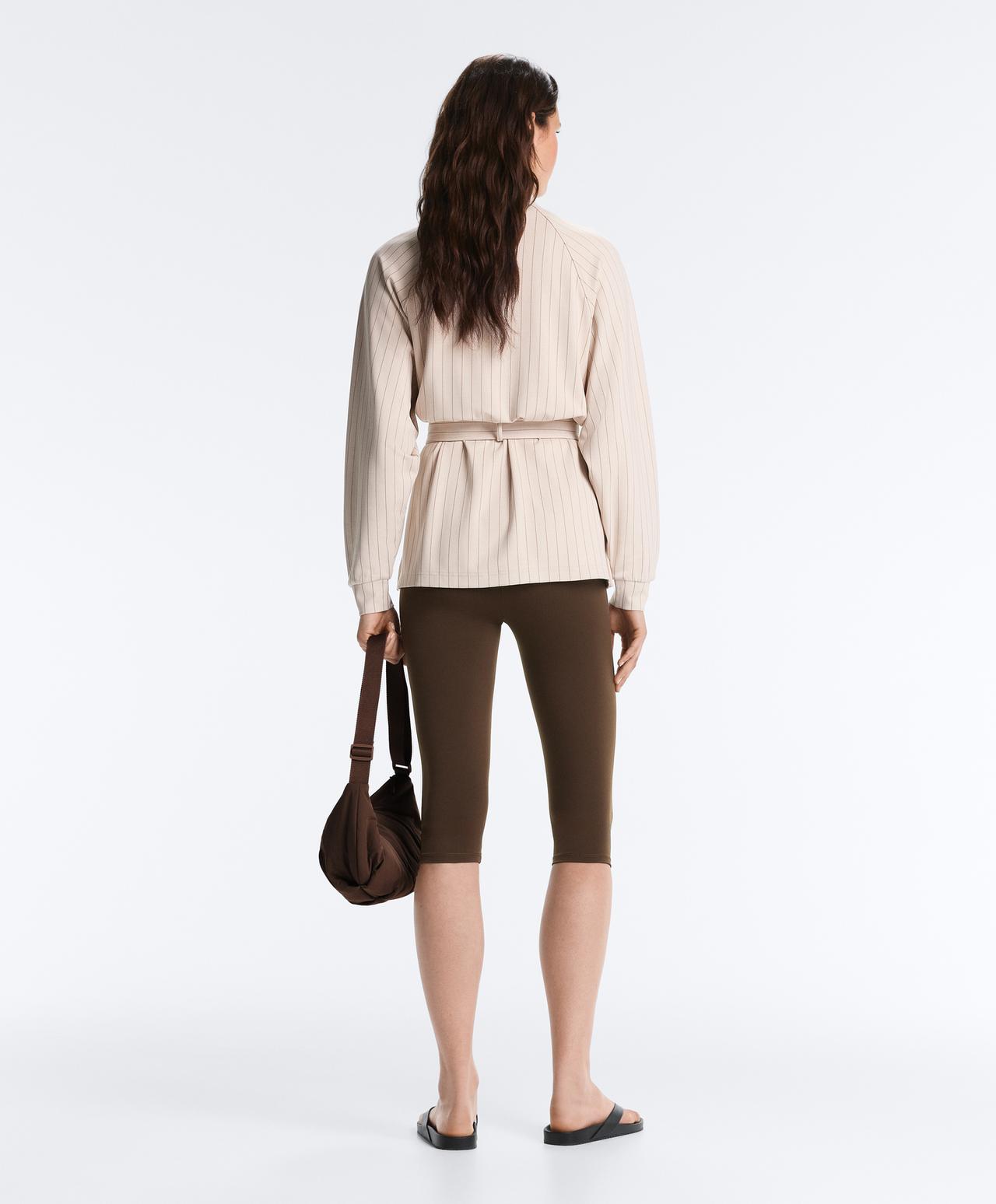Striped soft-touch belted jacket — SANDY