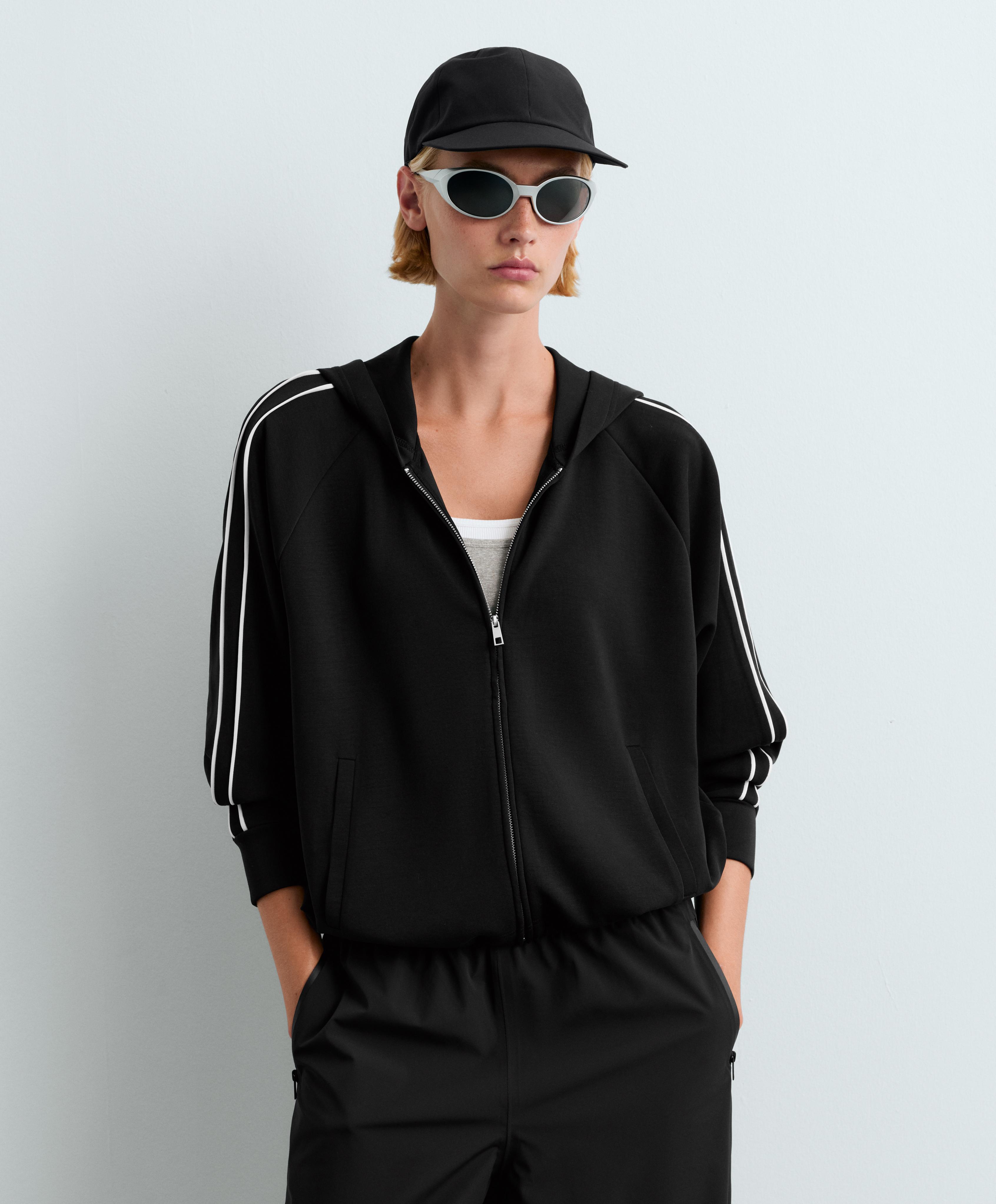 Hooded jacket with modal — BLACK