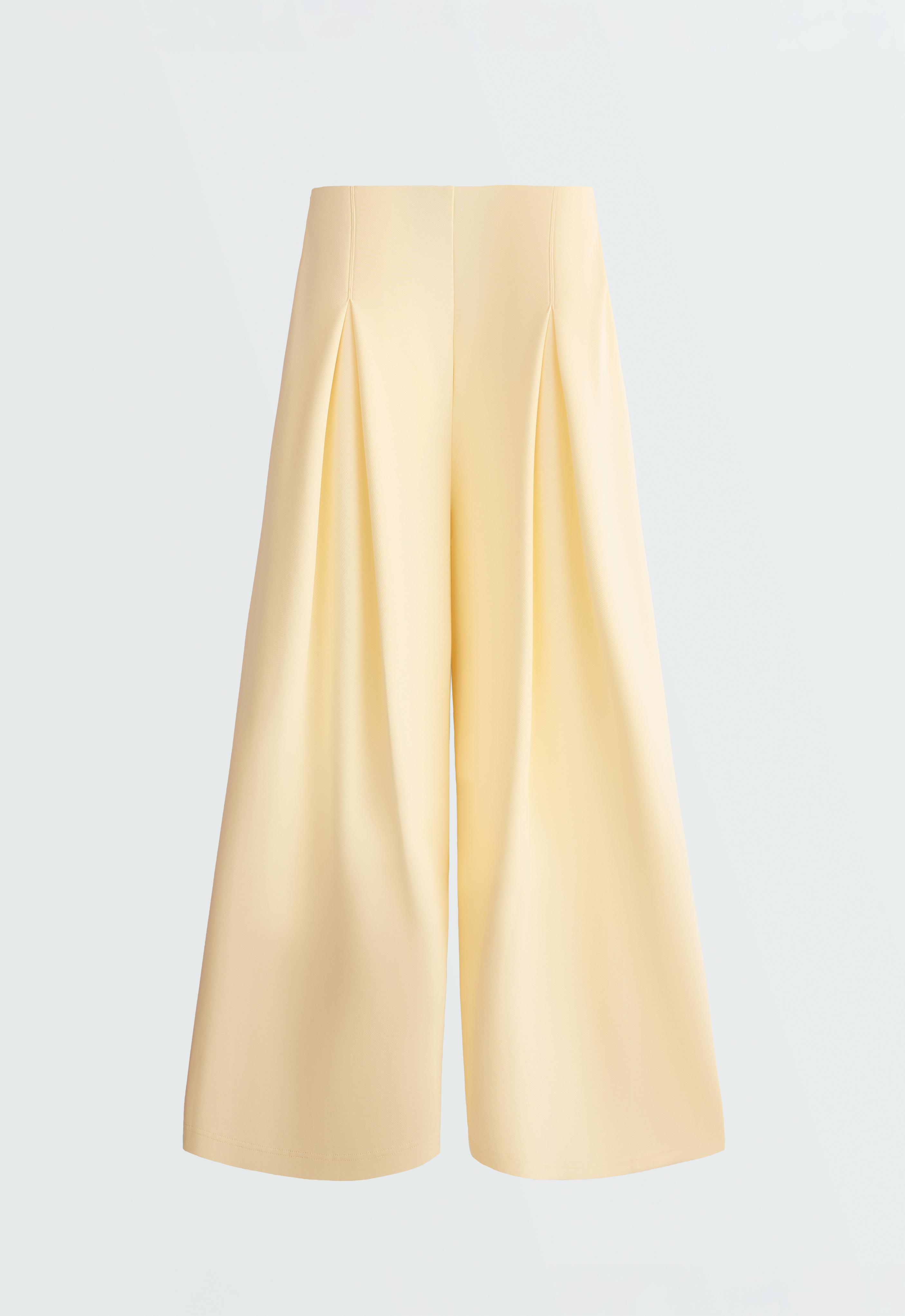 Wide-leg pique trousers with cotton — PALE YELLOW