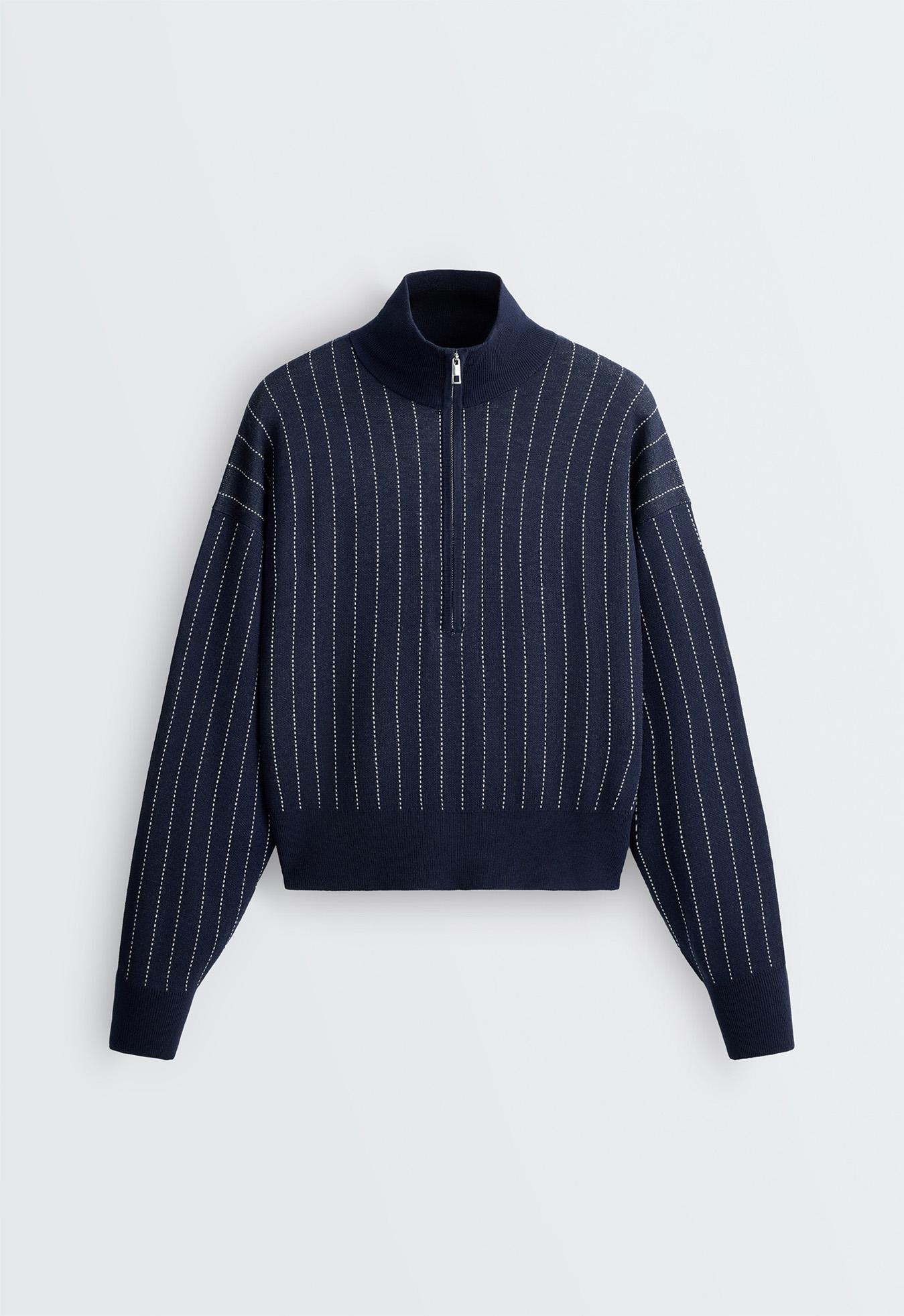 Pinstripe half-zip knit jumper — NAVY BLUE