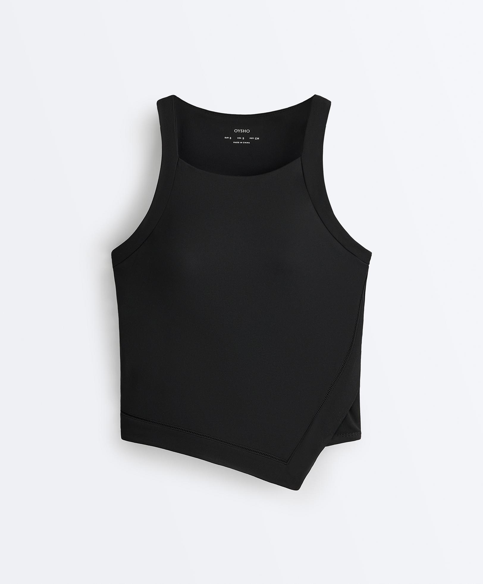 Comfortlux halterneck tank top with hemstitch — BLACK