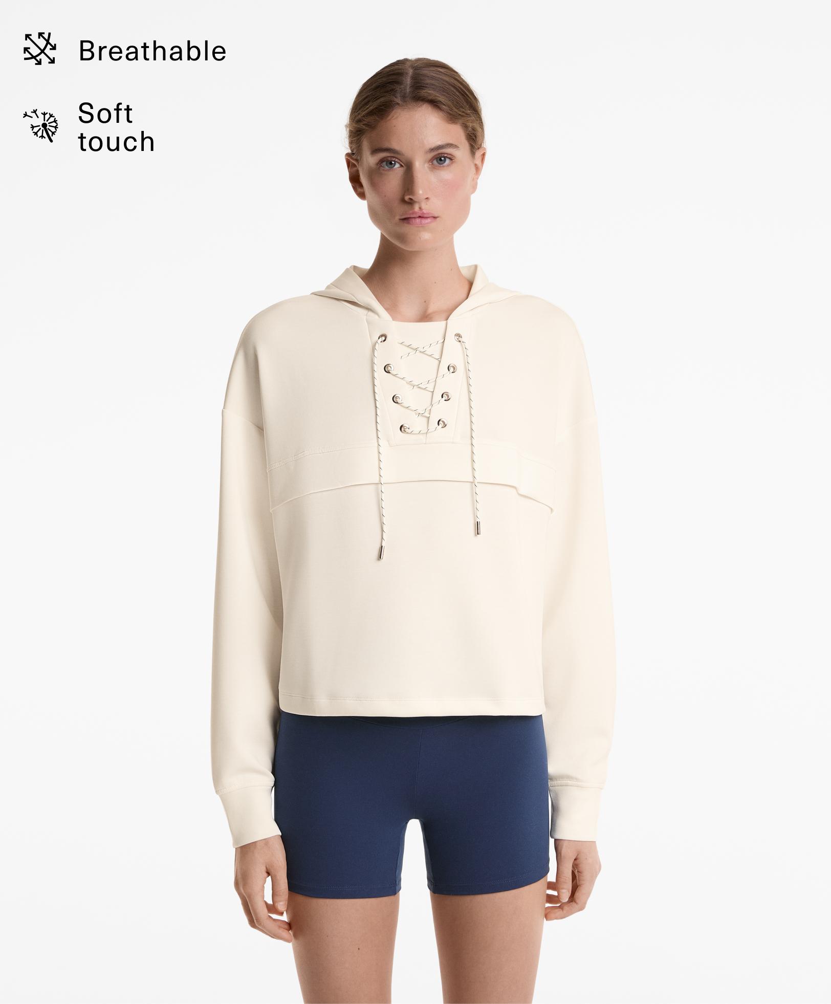 Sweatshirt mit gekreuzter Schnürung und Modal in Soft-Touch-Qualität