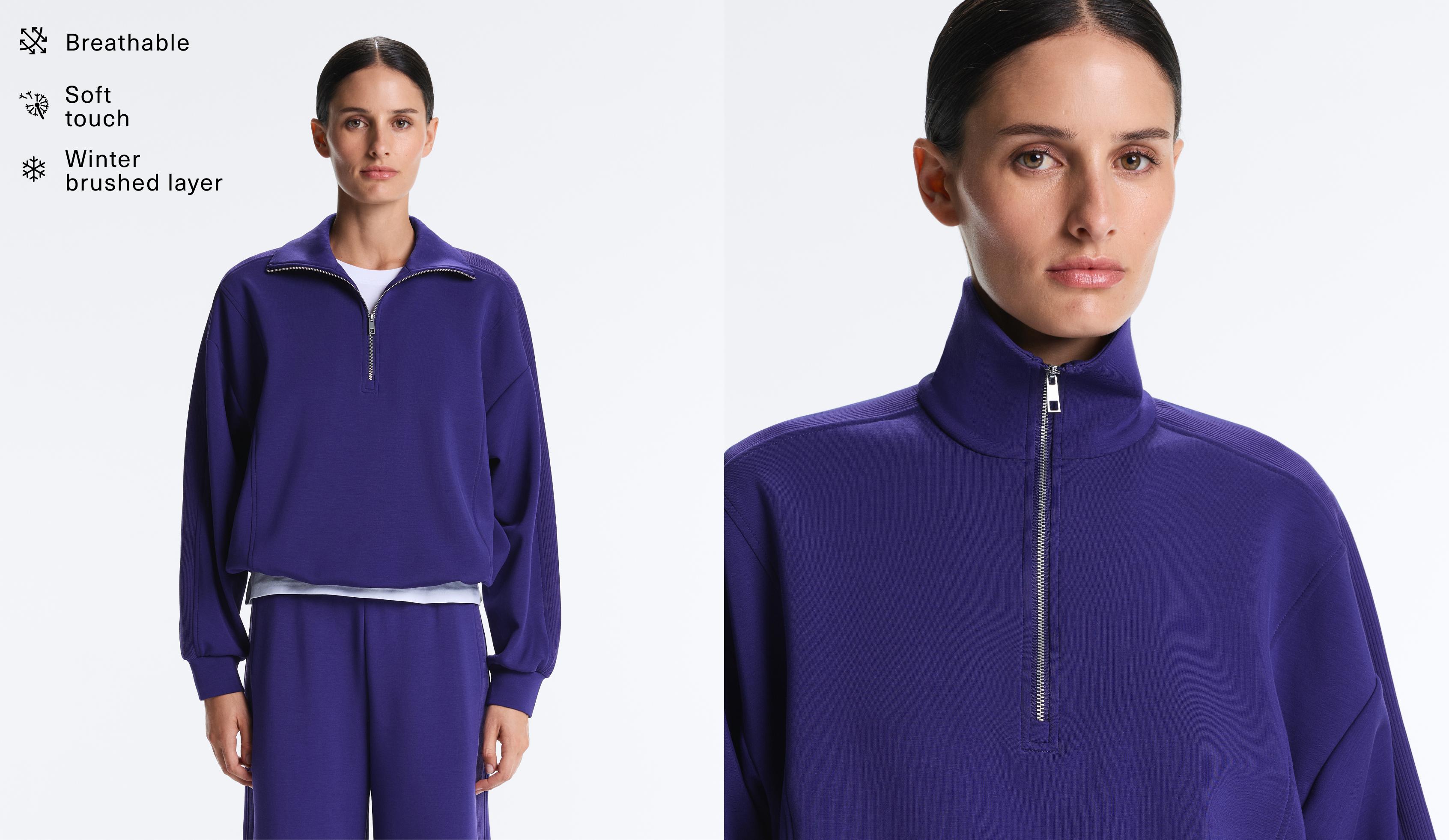 Толстовка с молнией до уровня груди, из ткани с модалом Brushed
