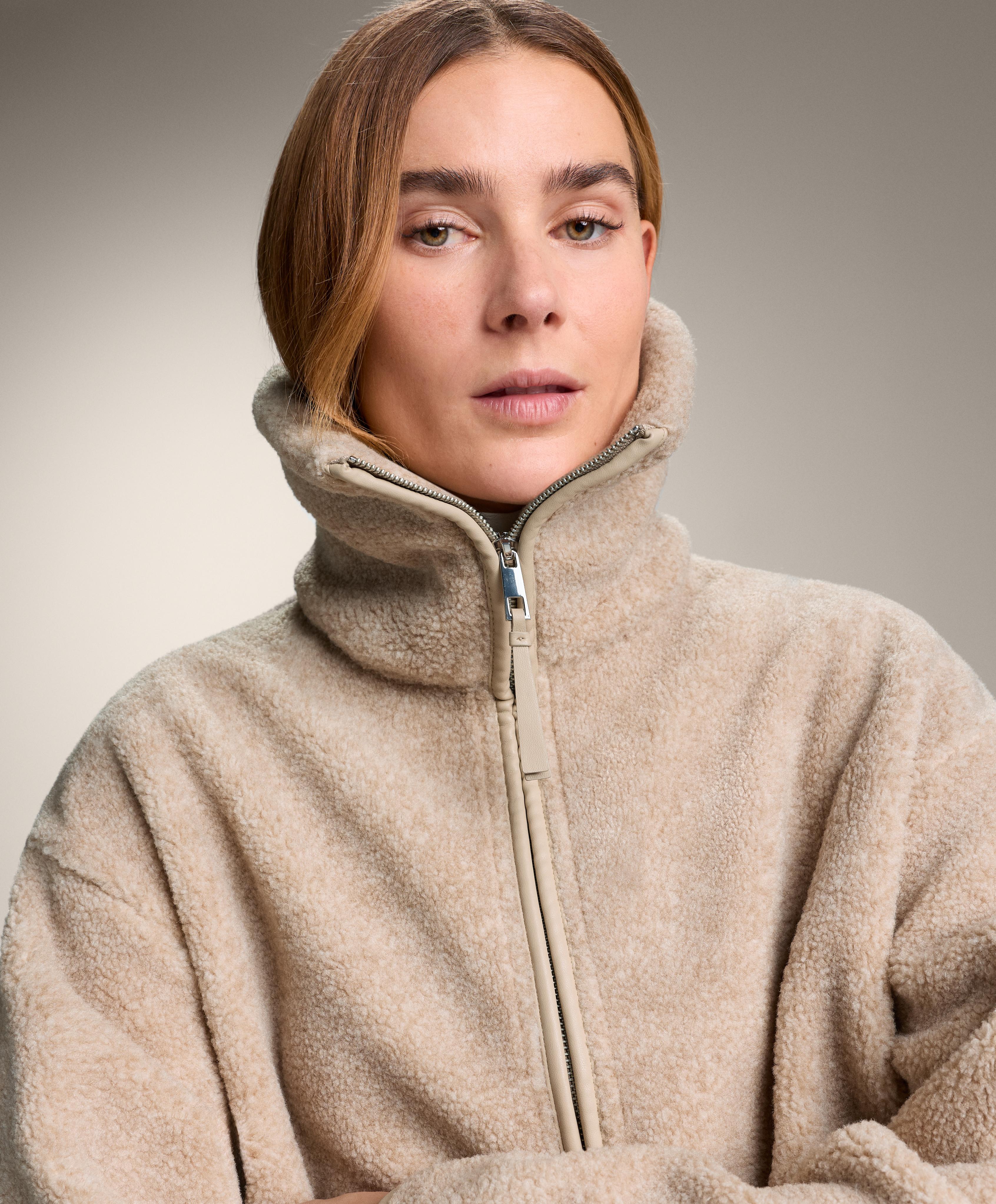 Long faux-shearling jacket — SAND MELANGE