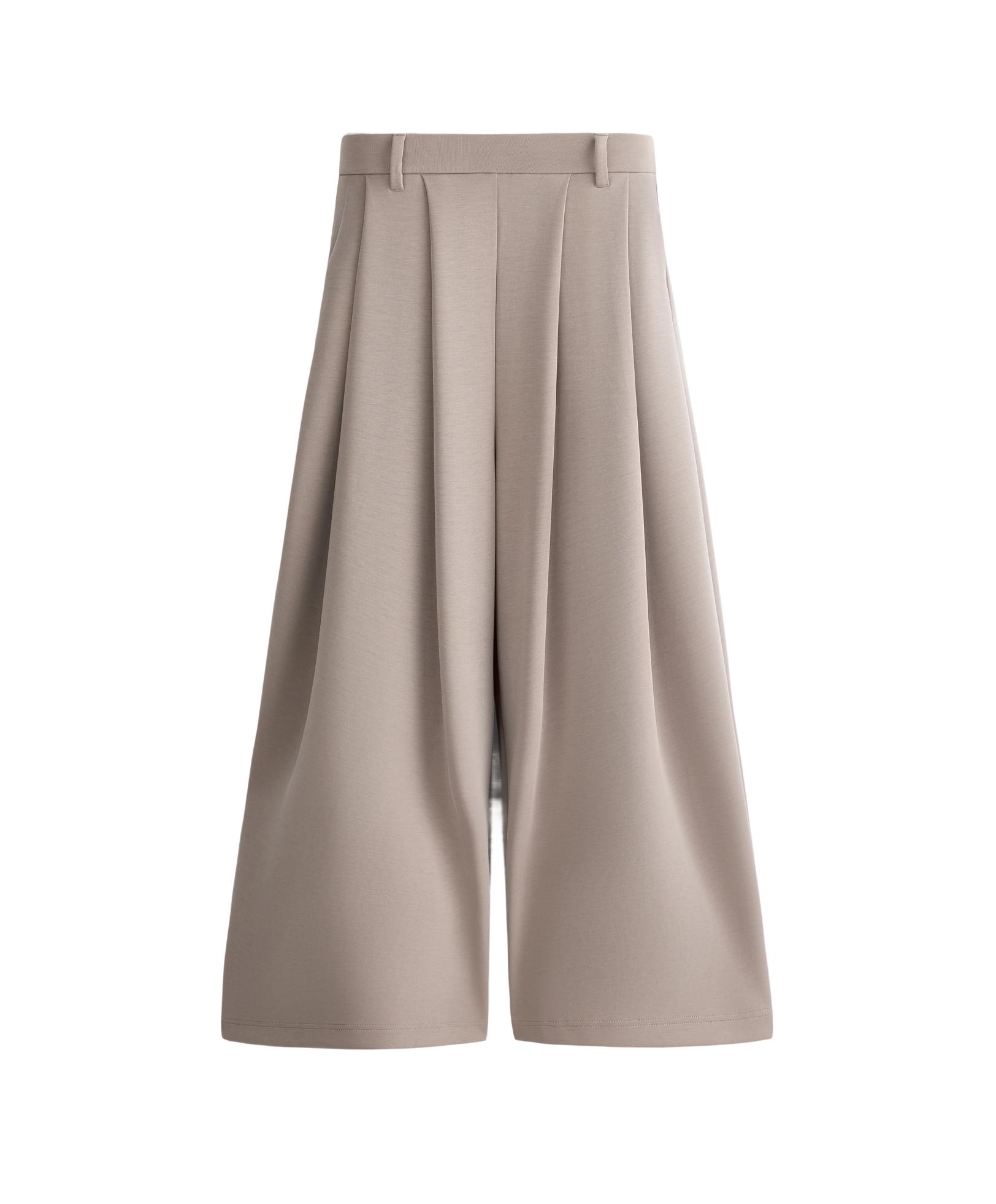 Soft-touch wide-leg crop trousers with modal and pleats — MID-MINK