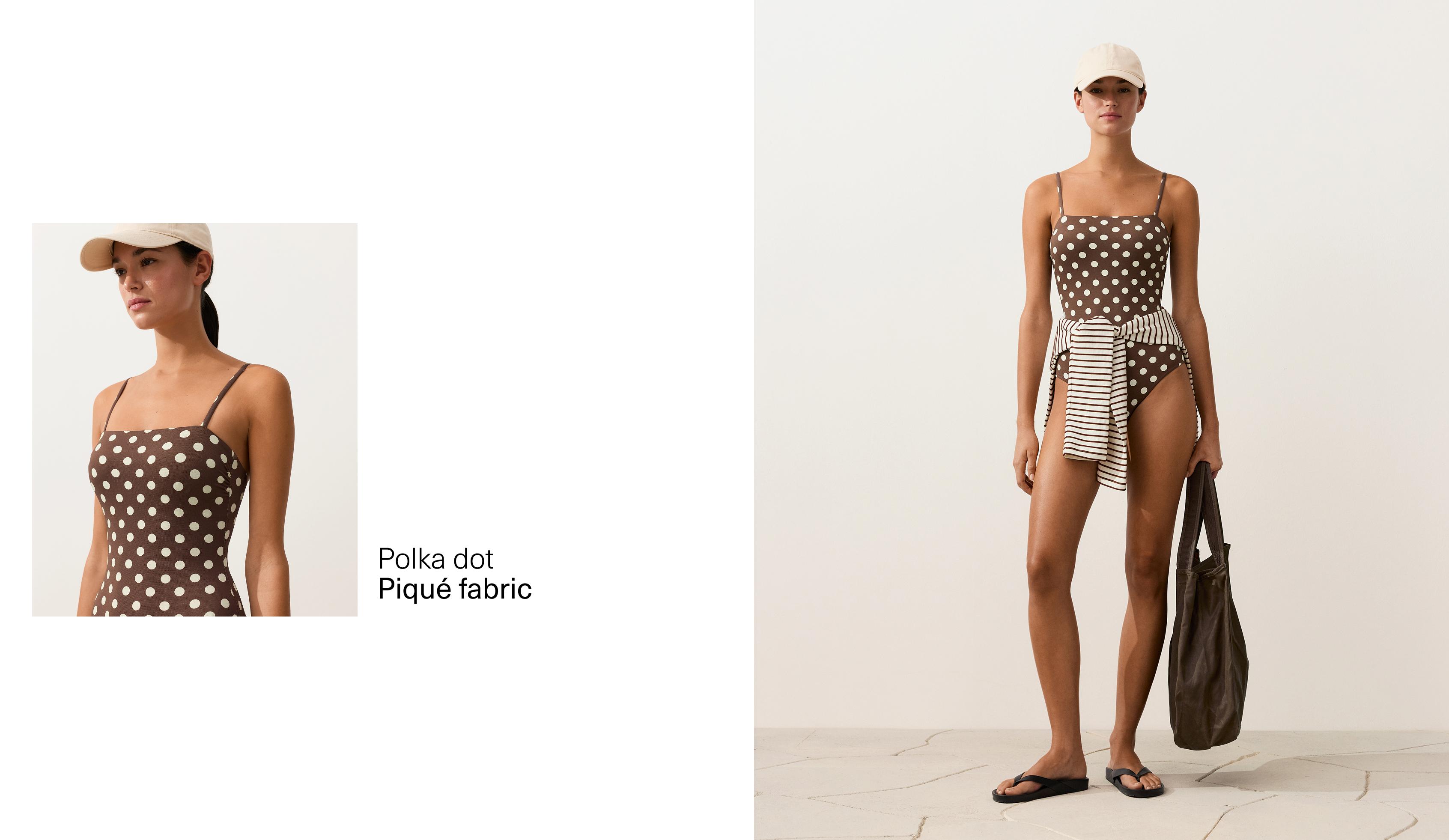 珠地布波点 bandeau 泳衣