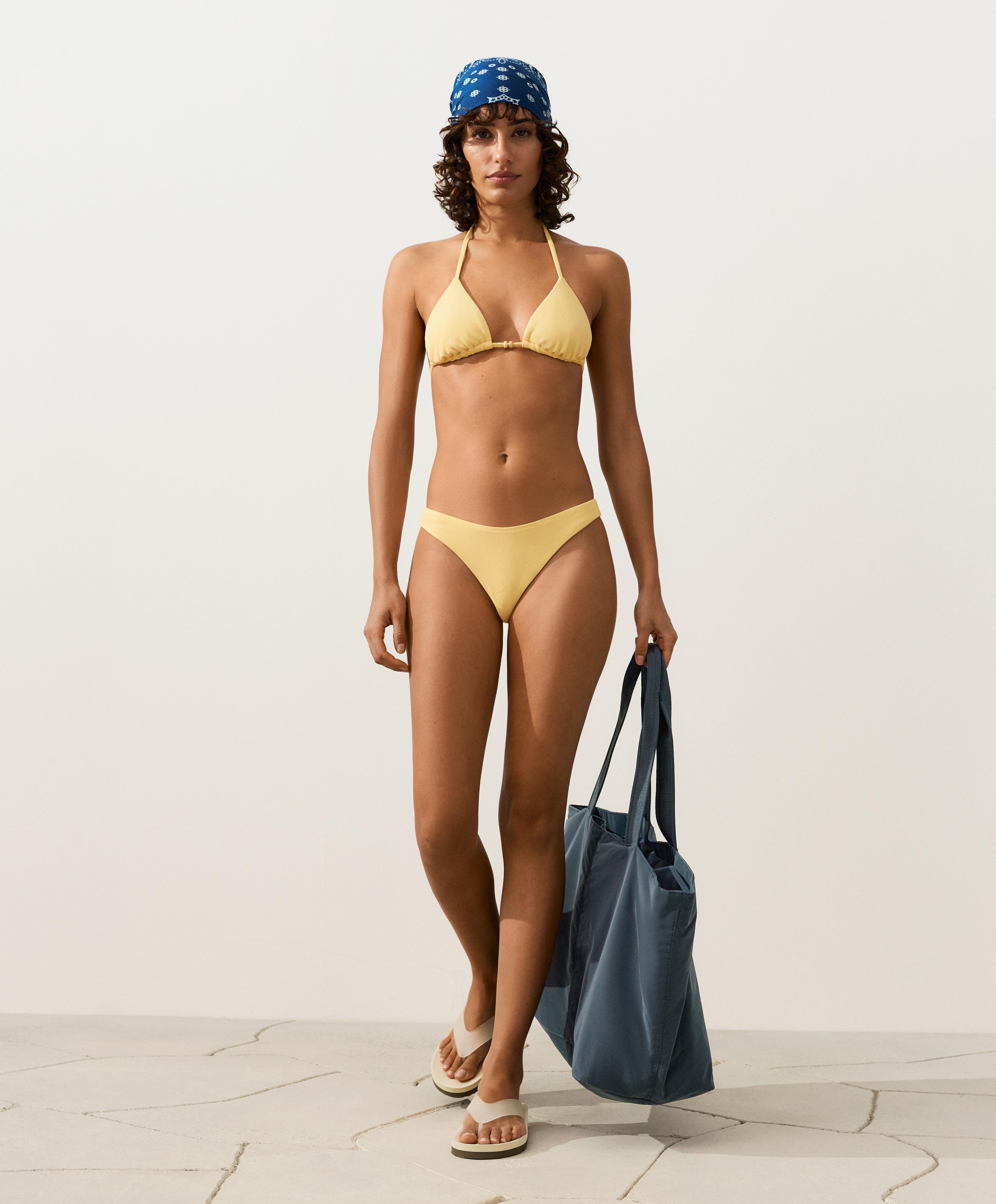 Ribbed U-cut Brazilian bikini briefs — SOFT YELLOW