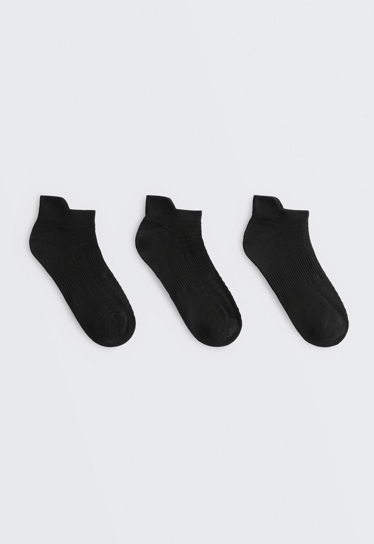 3 pairs of tab polyamide blend sports sneaker socks — BLACK