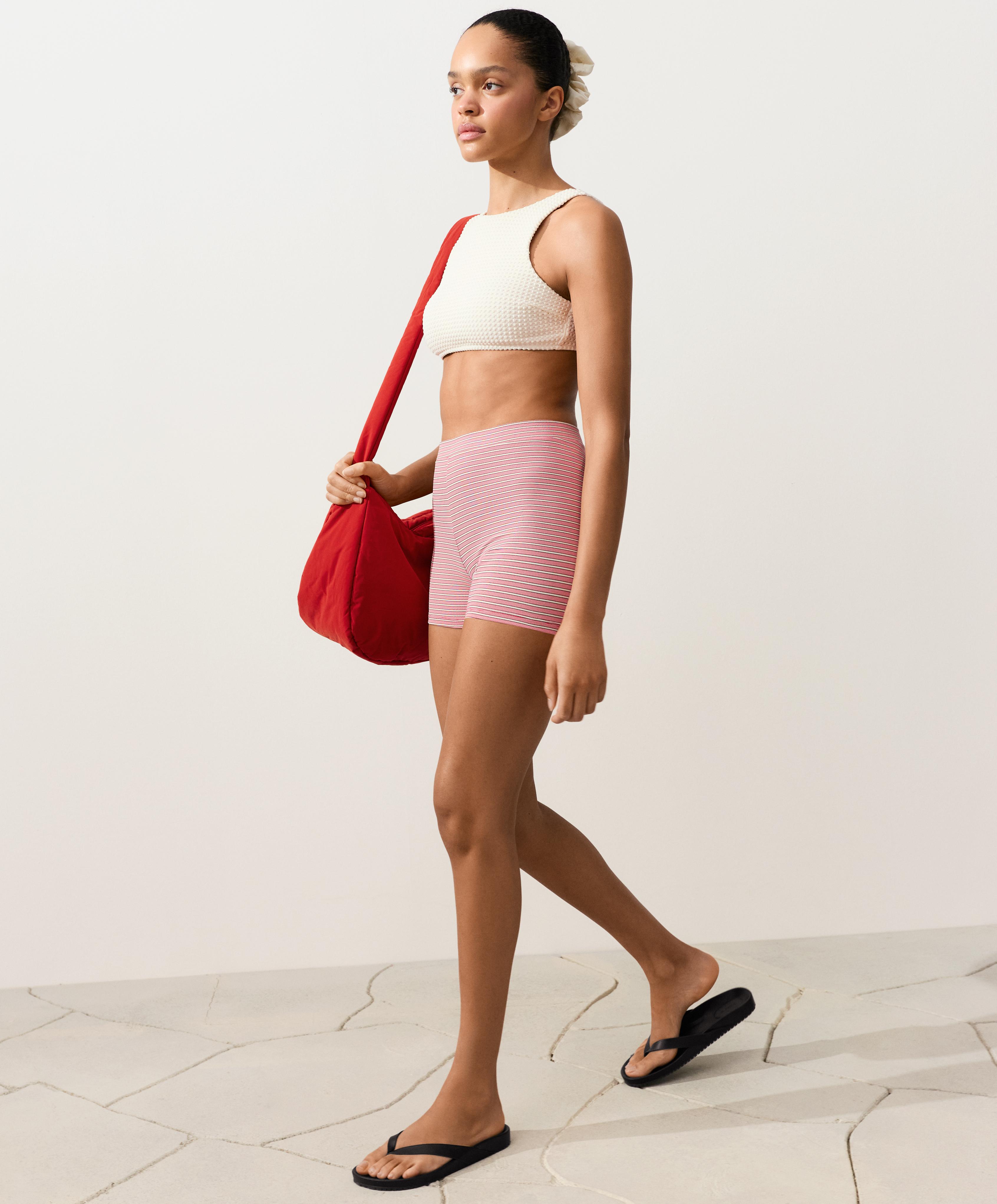 Bubble-texture crochet bikini top — ECRU