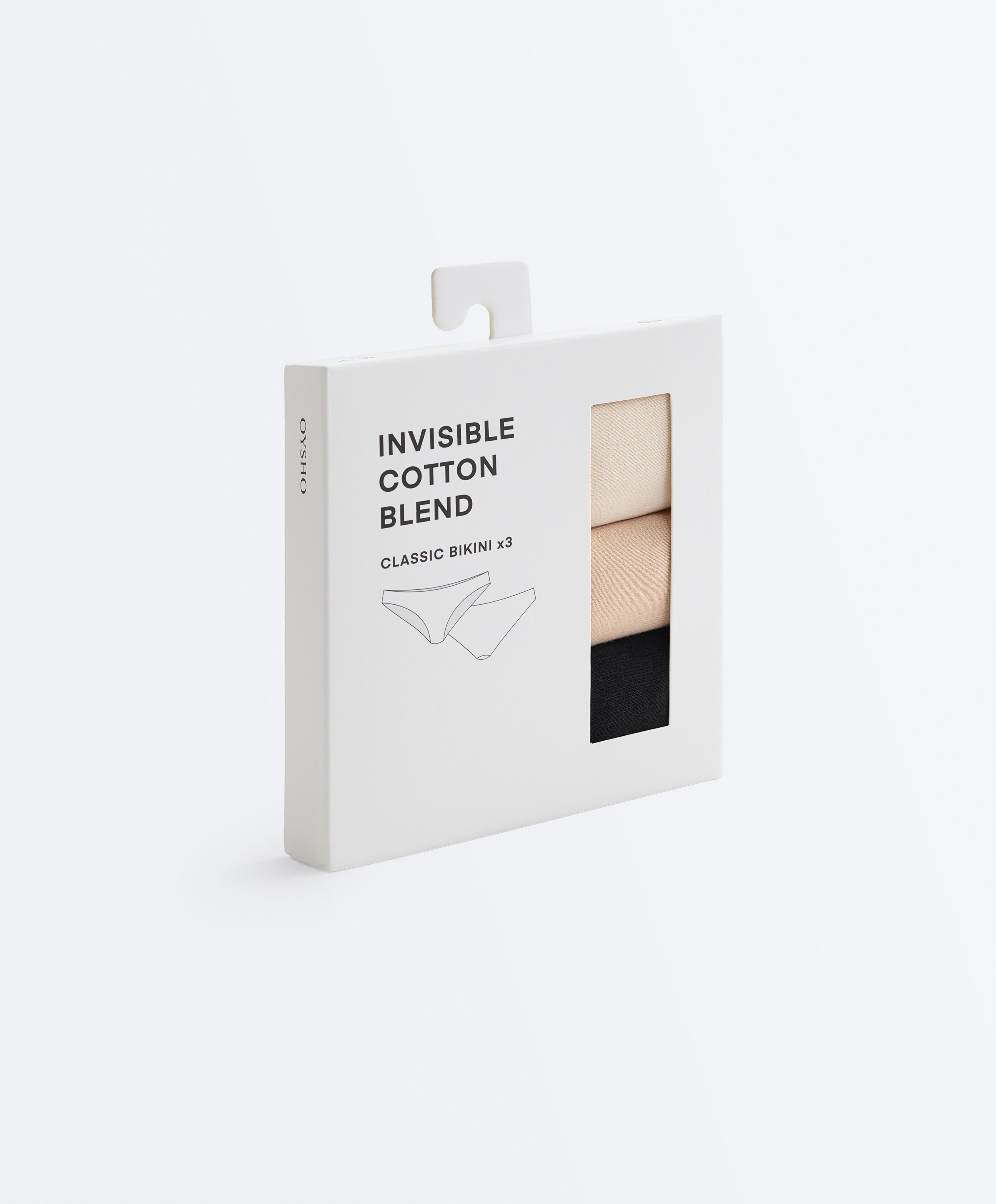 3 invisible laser cut cotton blend classic briefs — BEIGE
