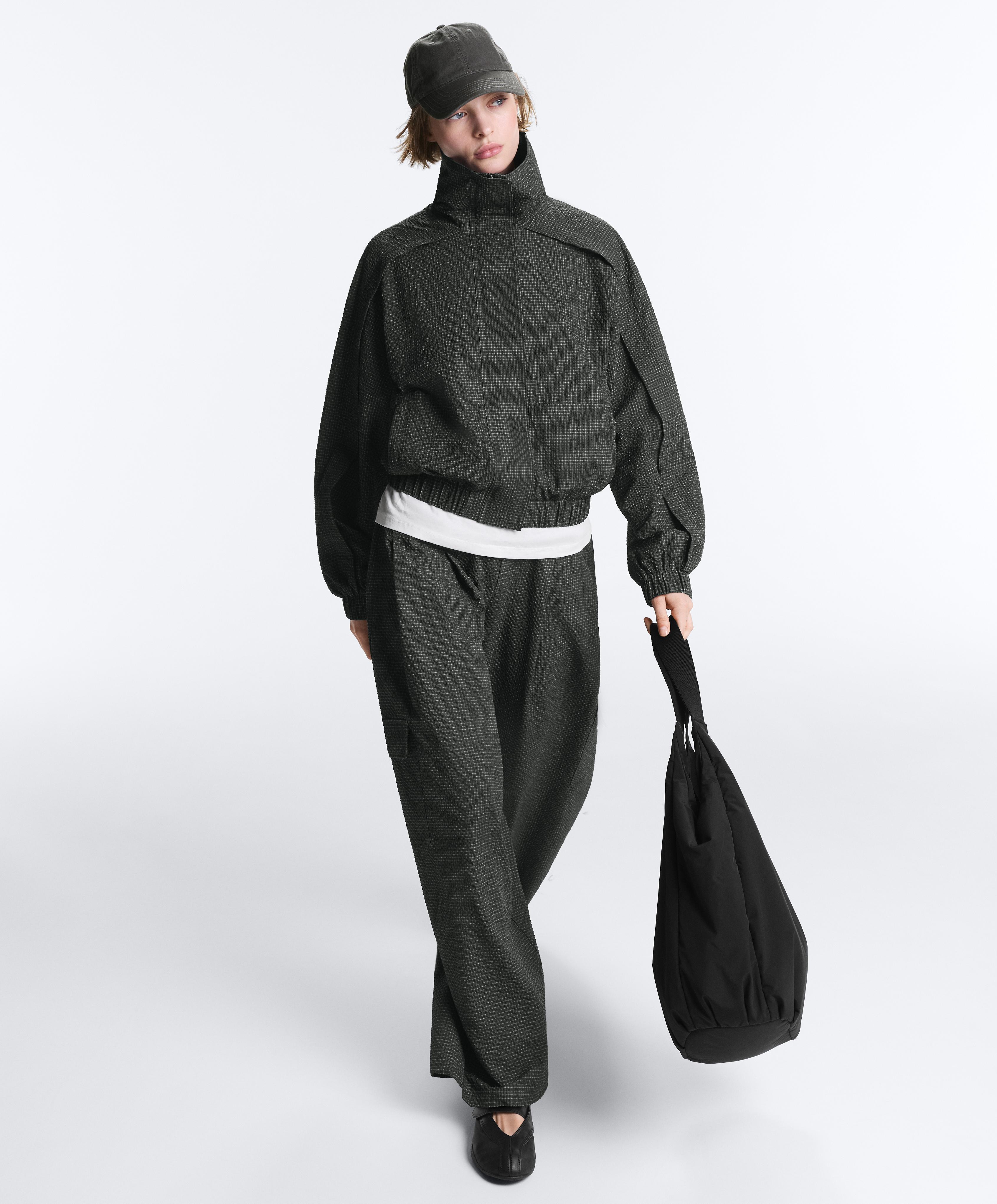 Water-repellent checked nylon track jacket — BLACK