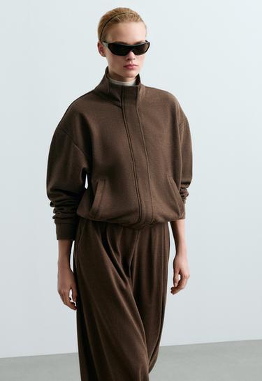Herringbone zip jacket — BROWN 3