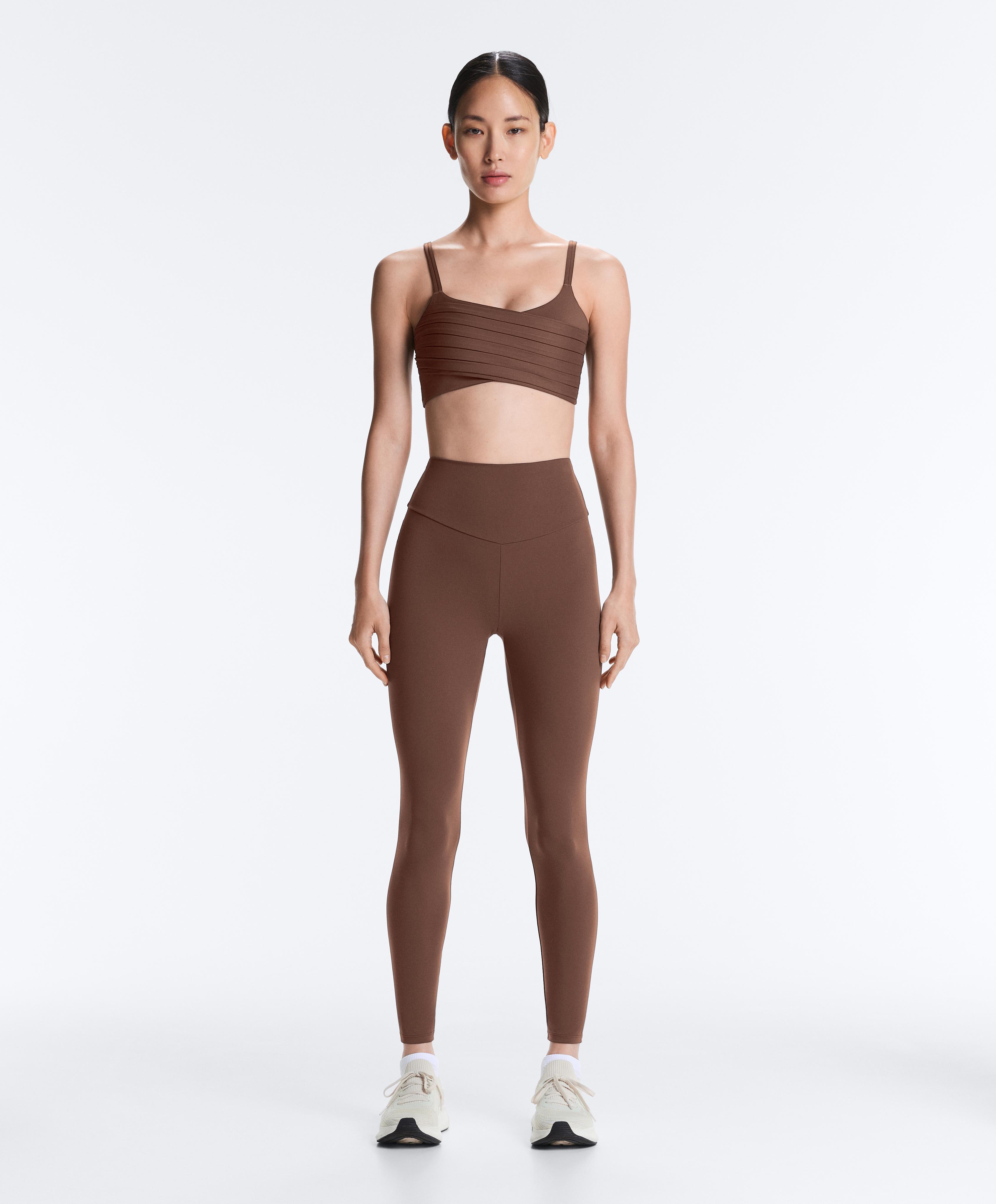 Pleated medium-support Comfortlux sports bra — MID-BROWN