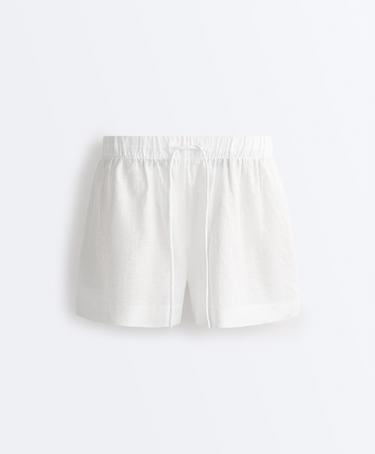 100% linen mid-rise shorts — WHITE  6