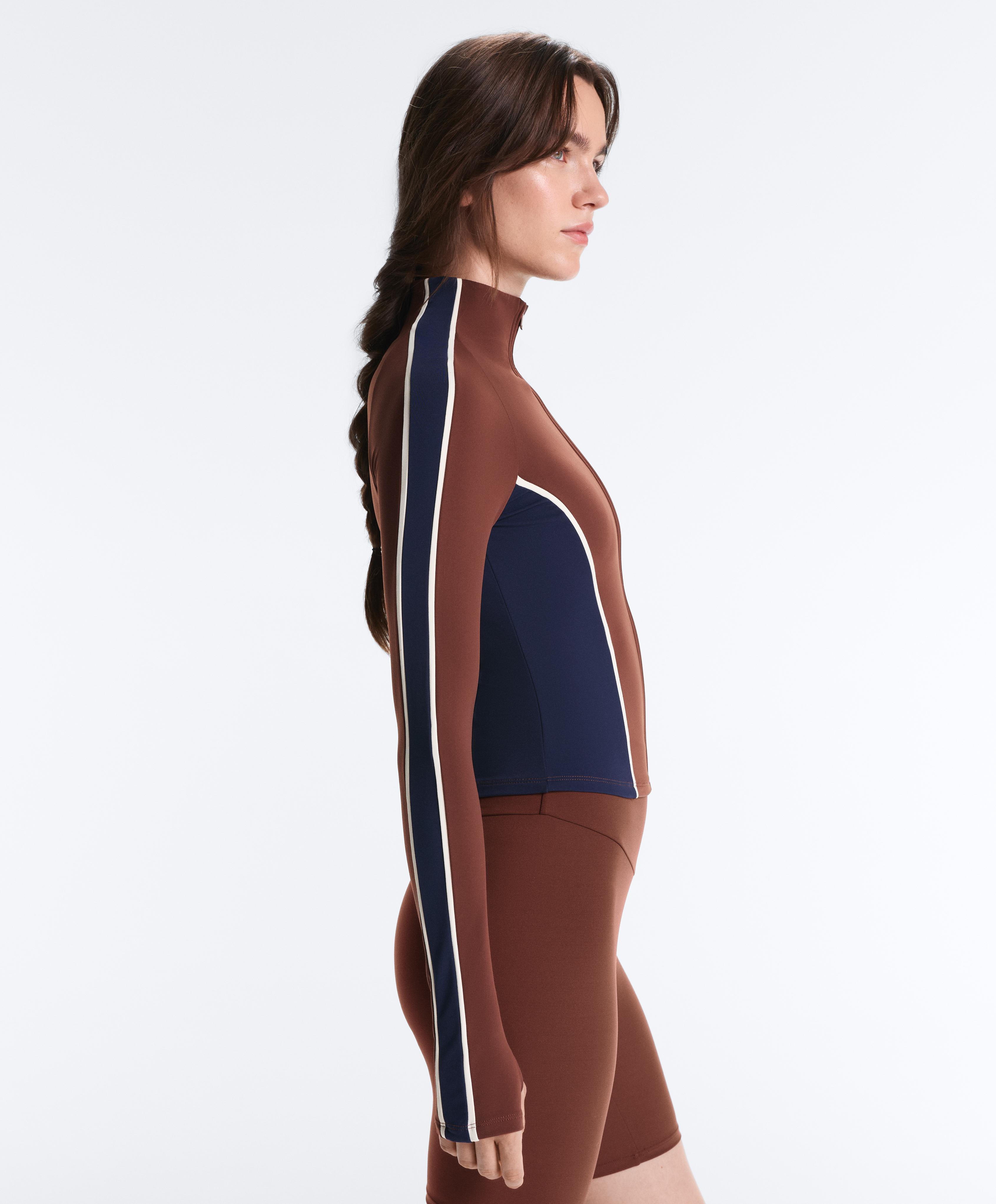 Light warm colour-block technical jacket — TERRACOTTA