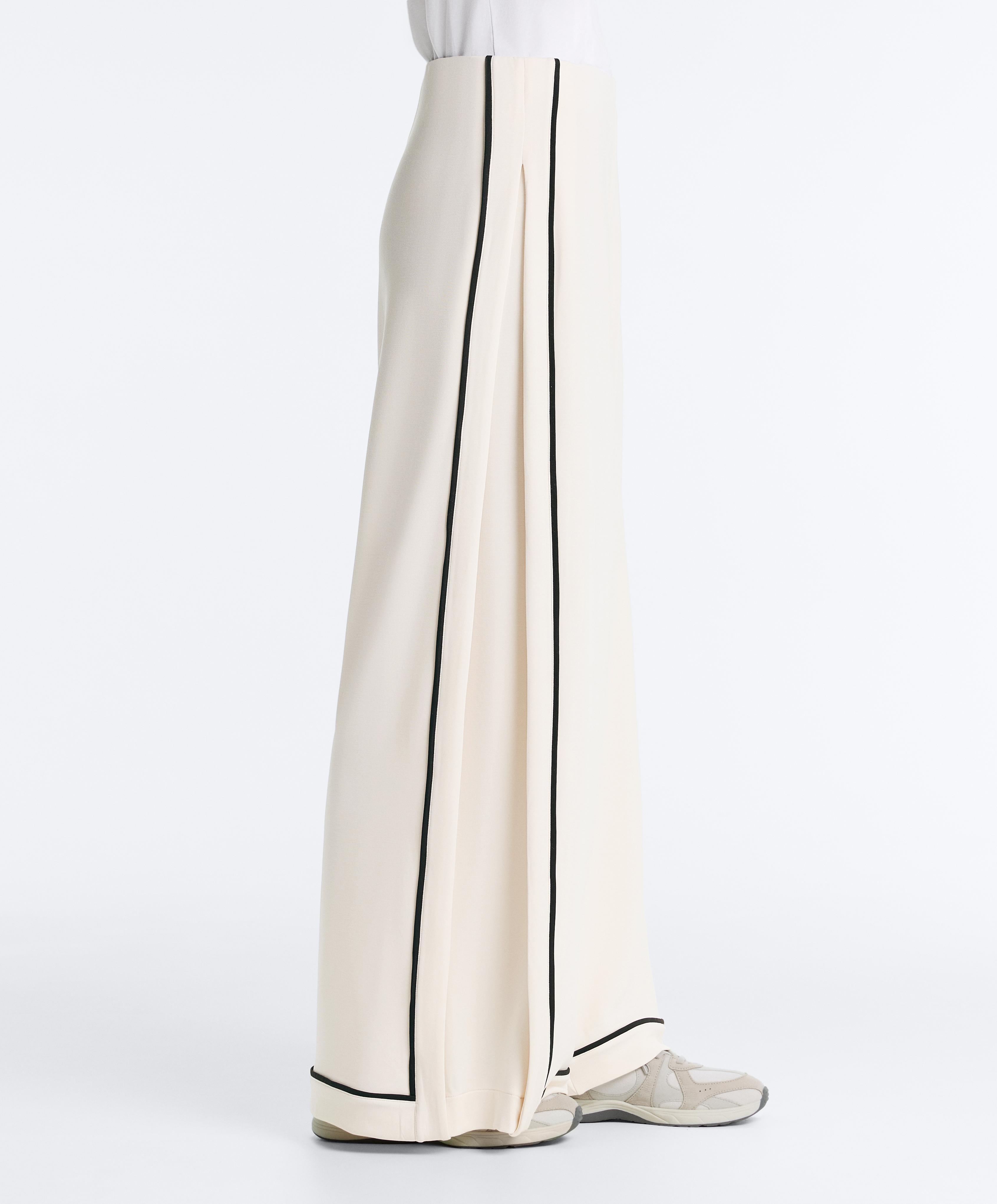 Soft-touch modal wide-leg trousers with contrast piping — PALE ECRU