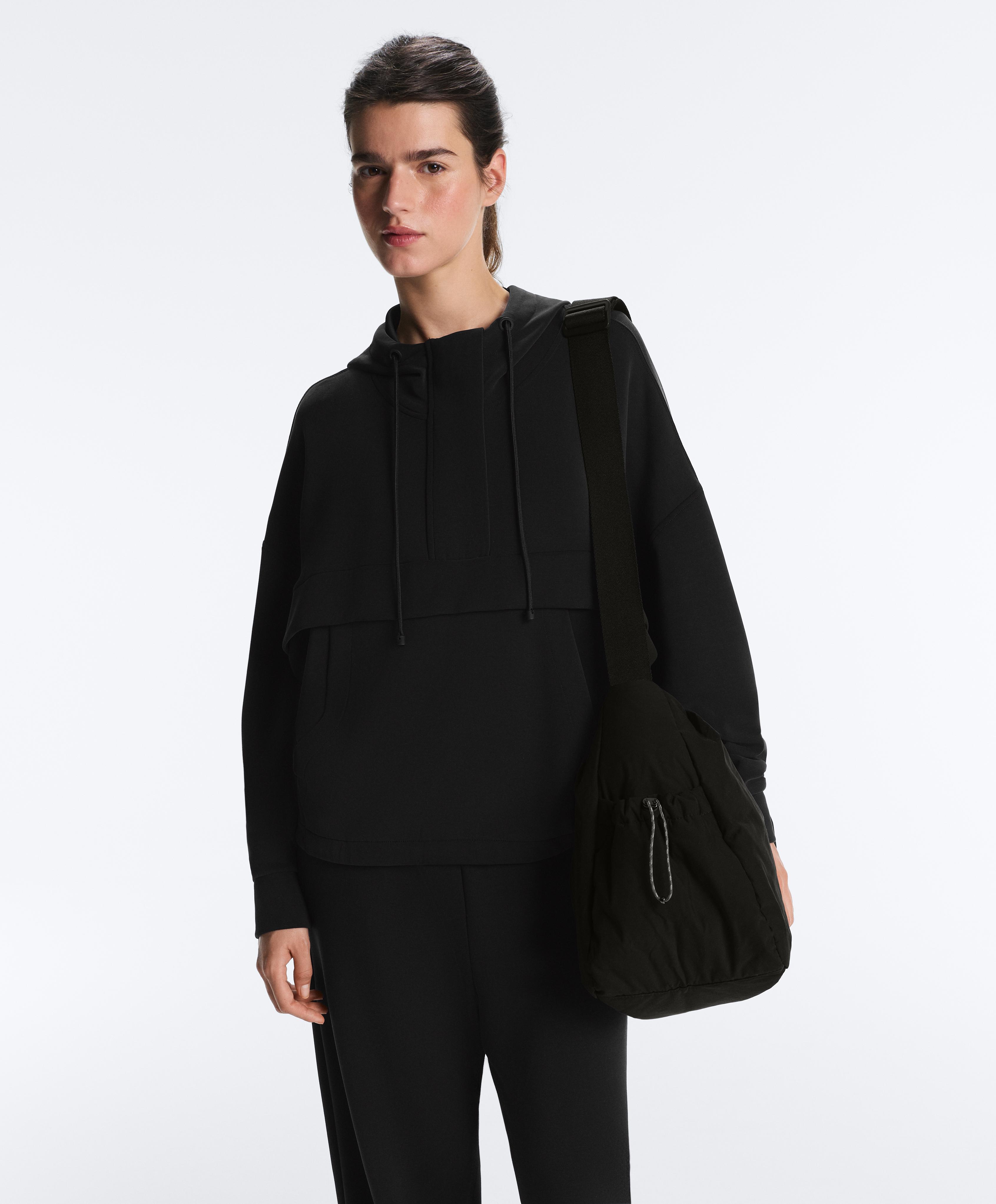 Soft-touch modal sweatshirt with zip — BLACK