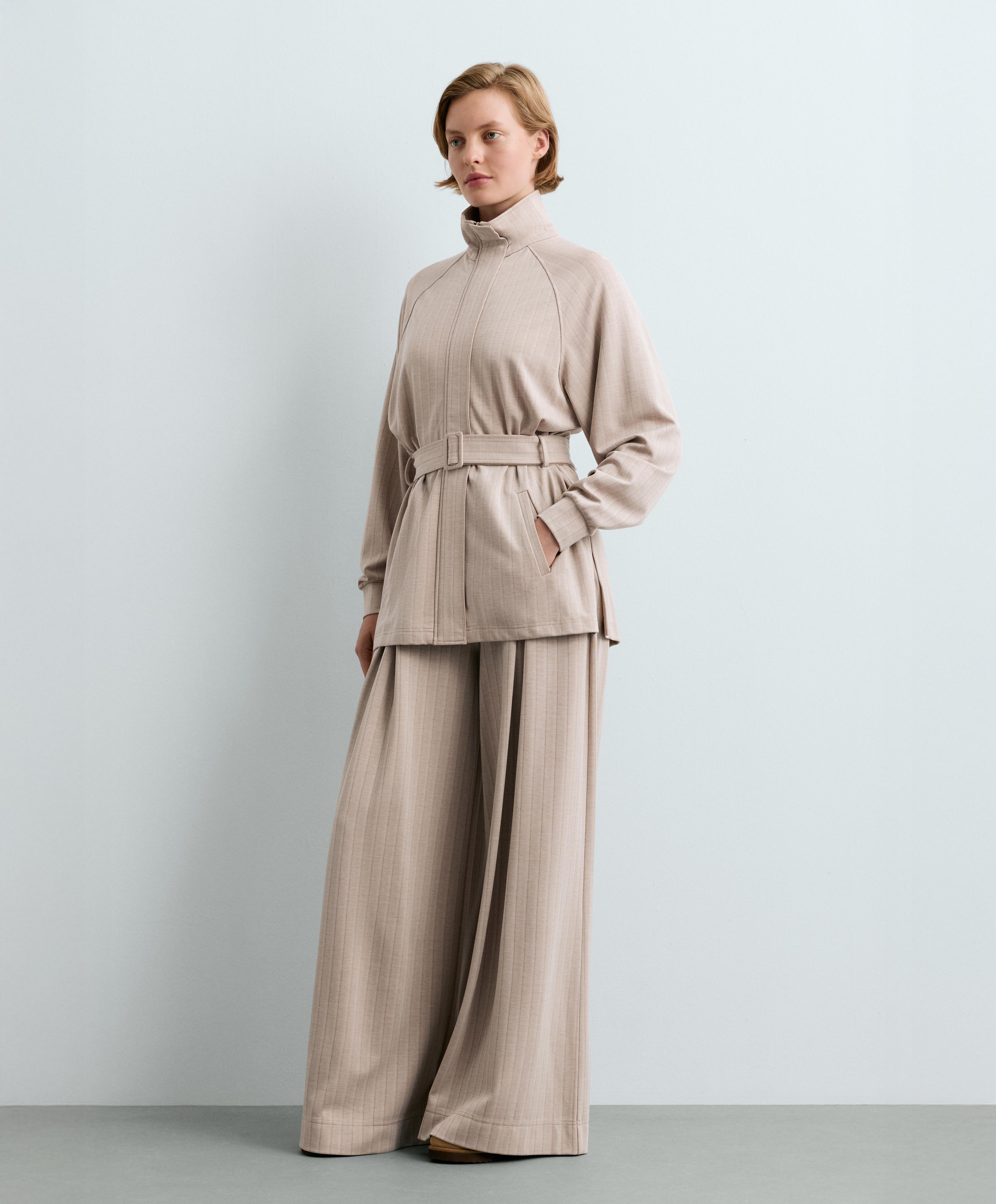 Striped soft-touch belted jacket — SOFT MINK