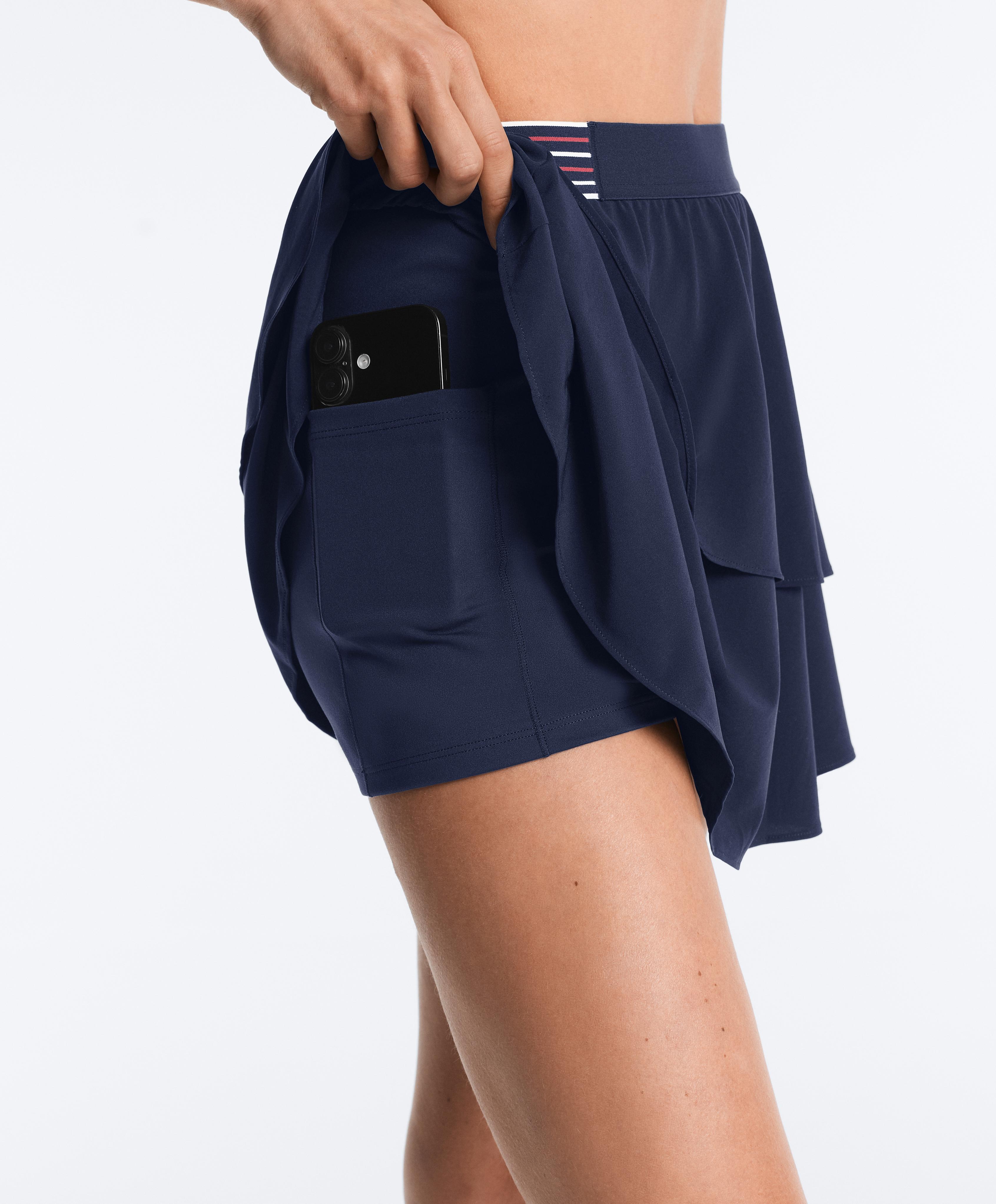 Comfortlux high-rise short skirt with ruffled hem — NAVY BLUE