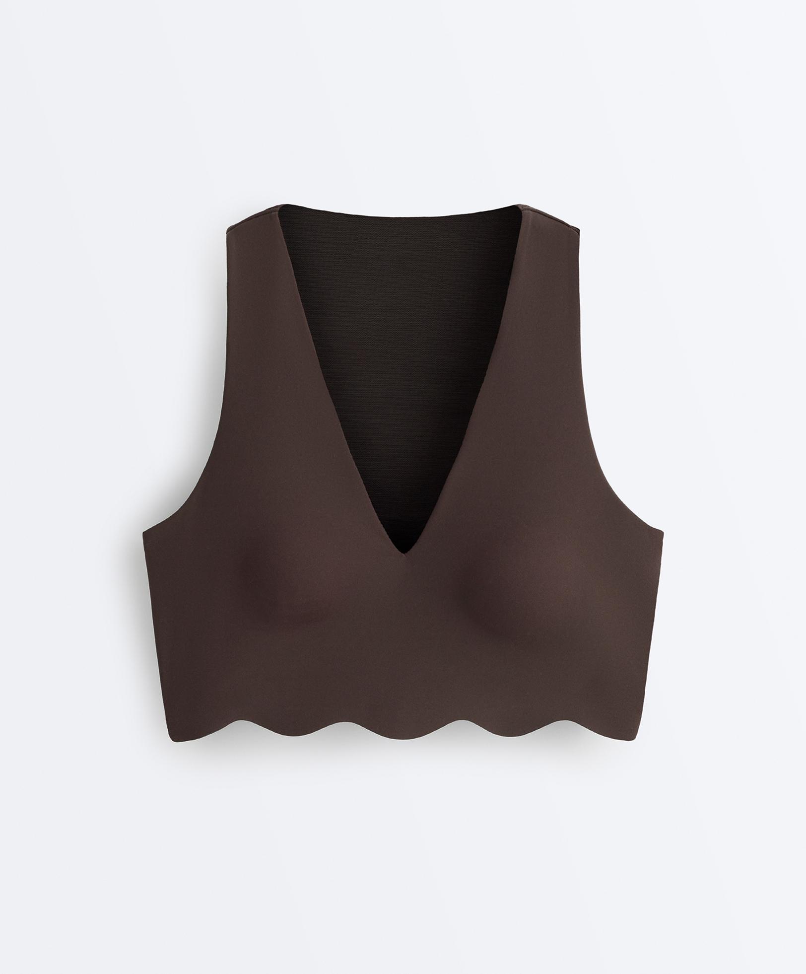 Wavy medium-support compressive sports bra — DARK REDDISH‑BROWN