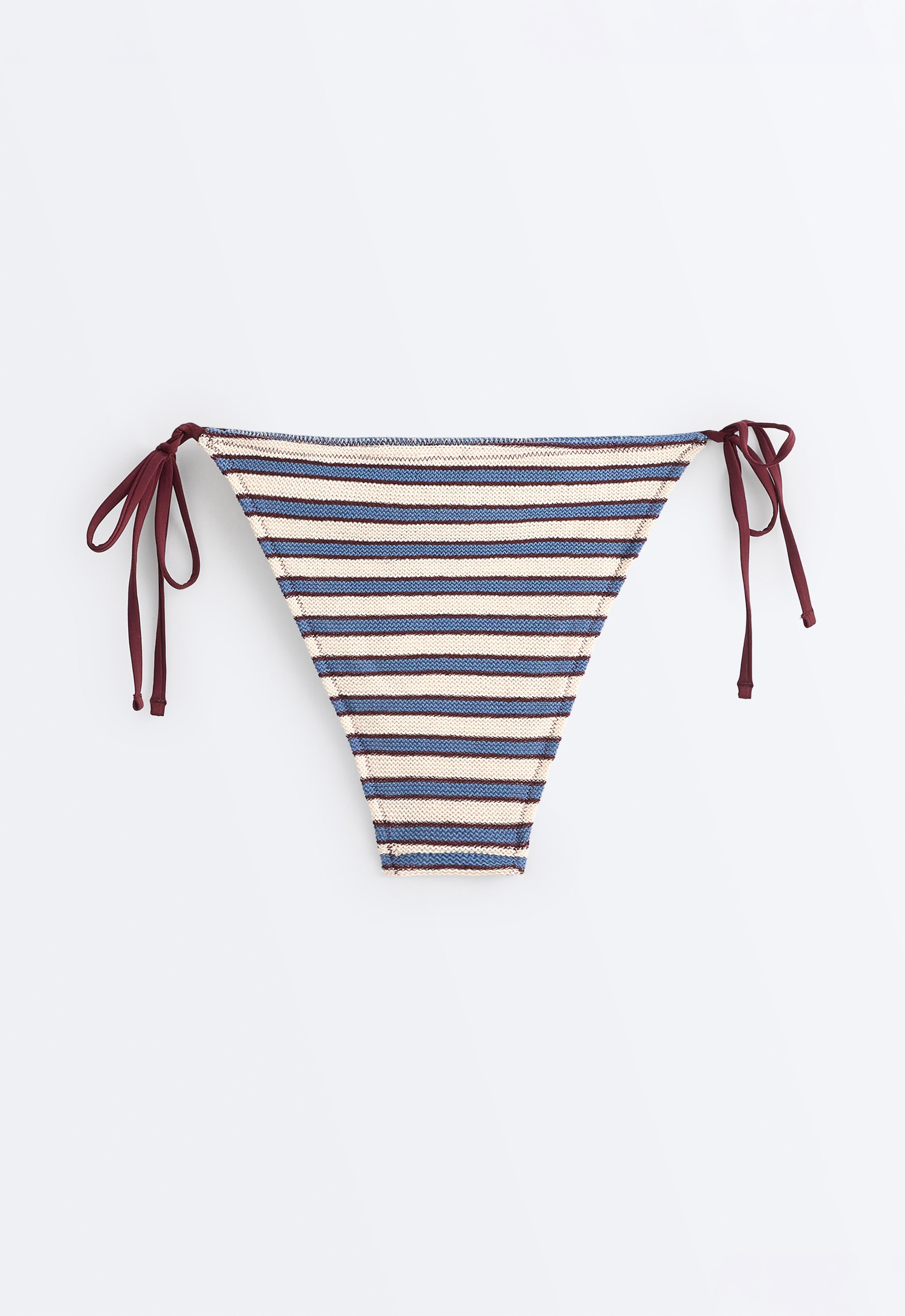 Medium-coverage striped crochet tie bikini briefs — LAVENDER BLUE