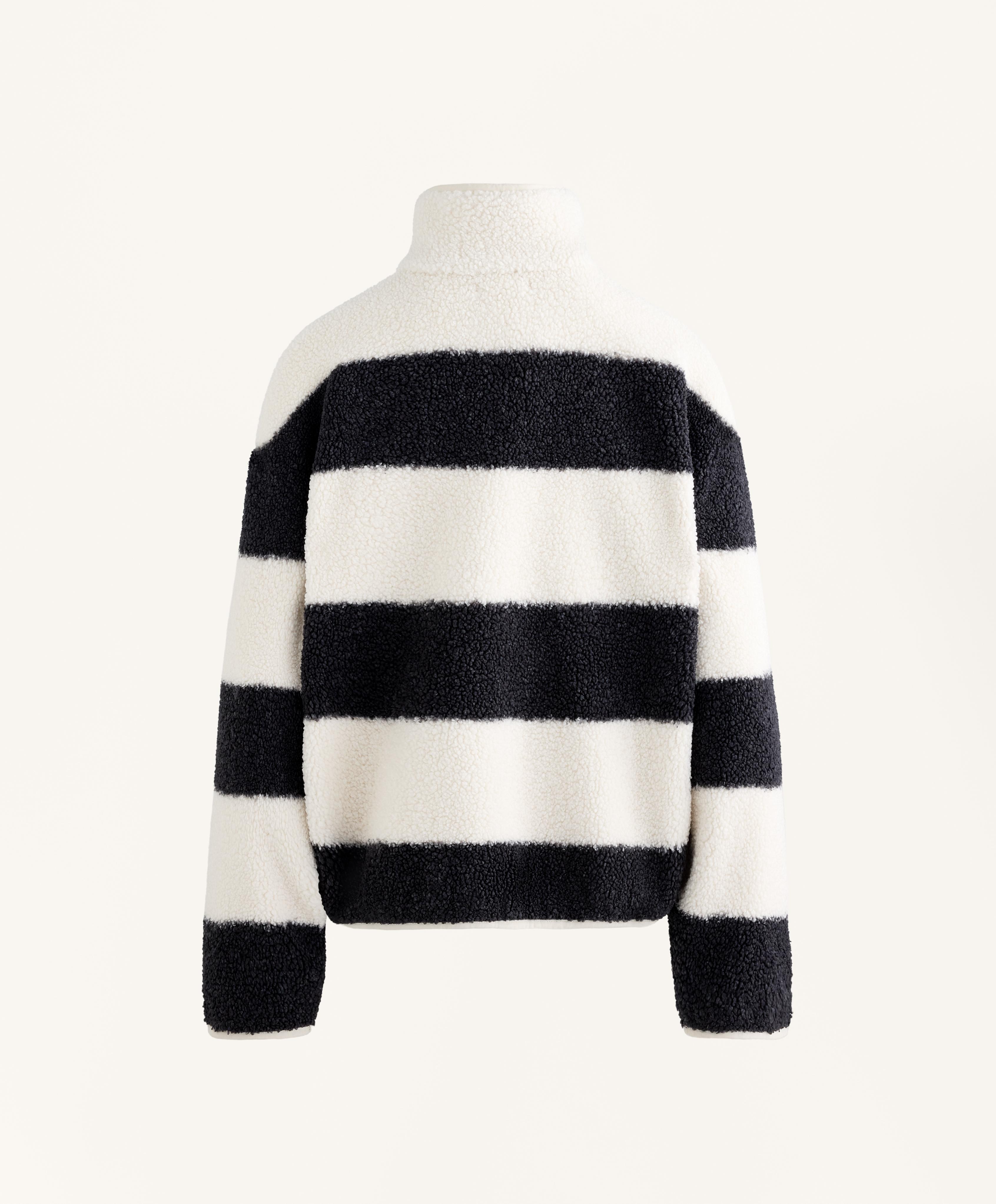 Striped faux-shearling bomber jacket — ECRU