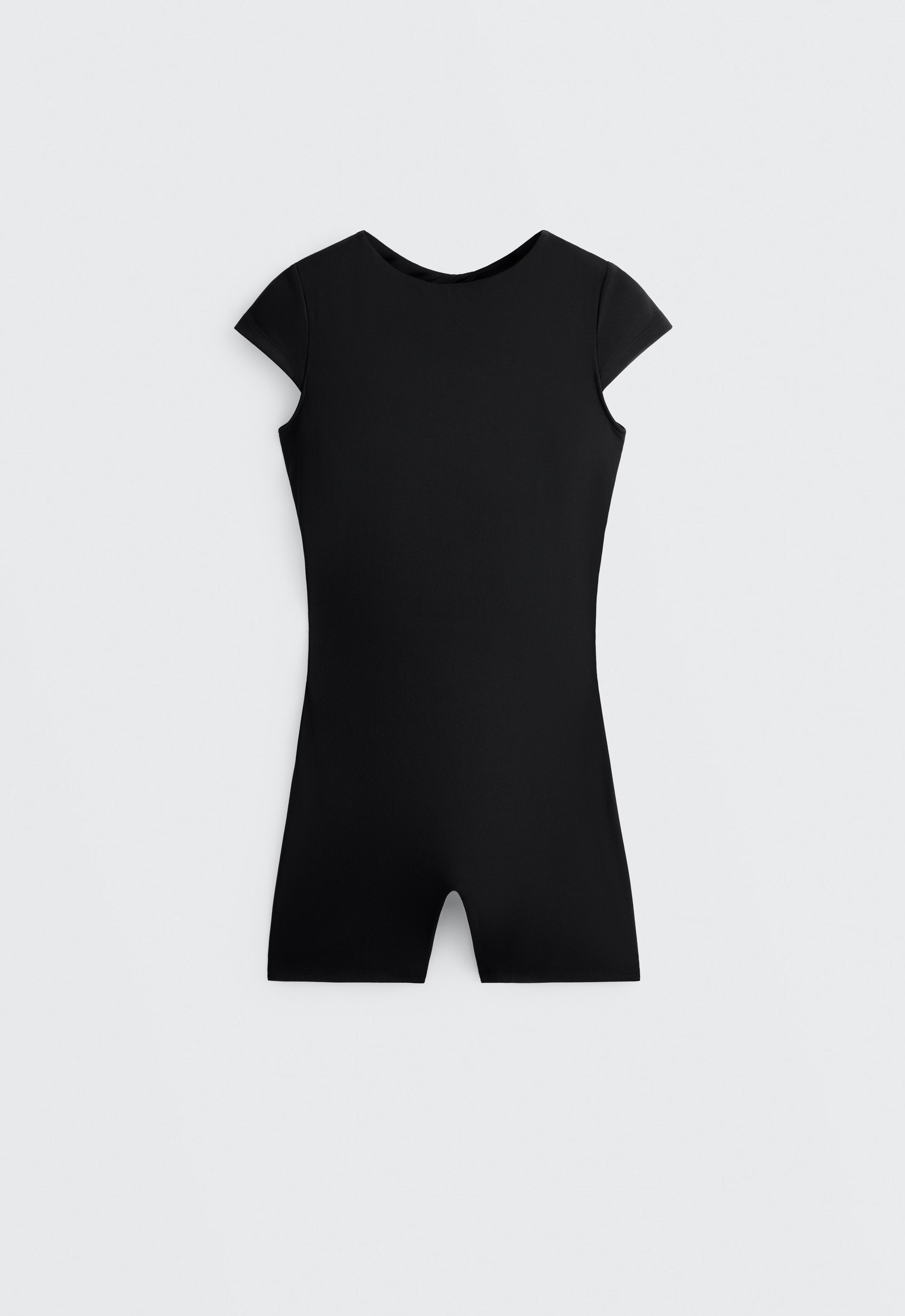 Comfortlux open-back short jumpsuit — BLACK