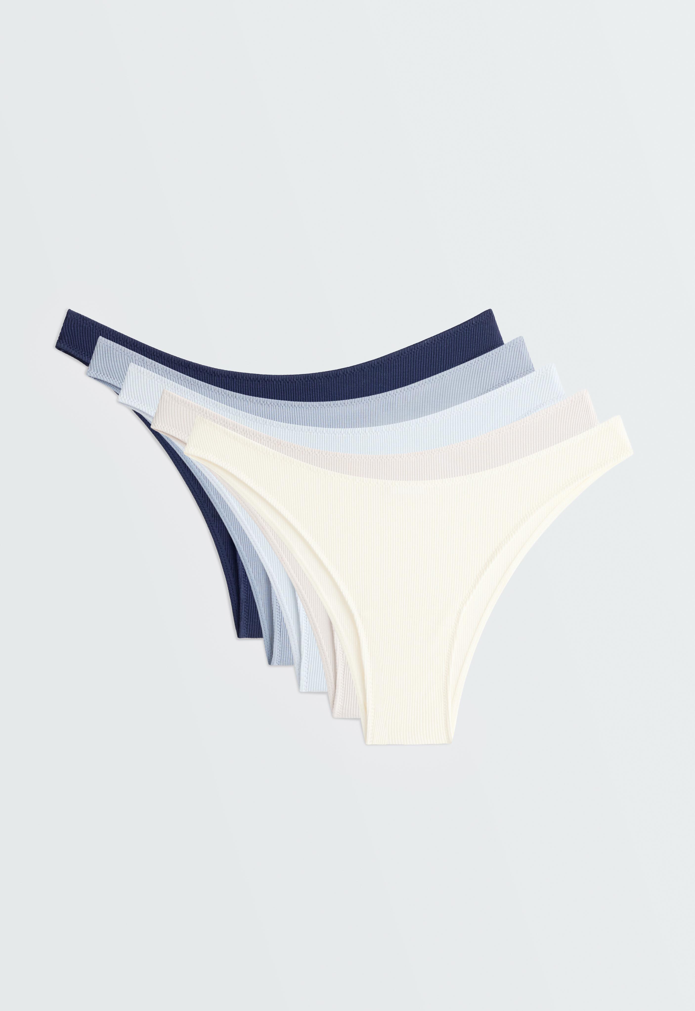 5 cotton rib U-cut Brazilian briefs — GREY-BLUE
