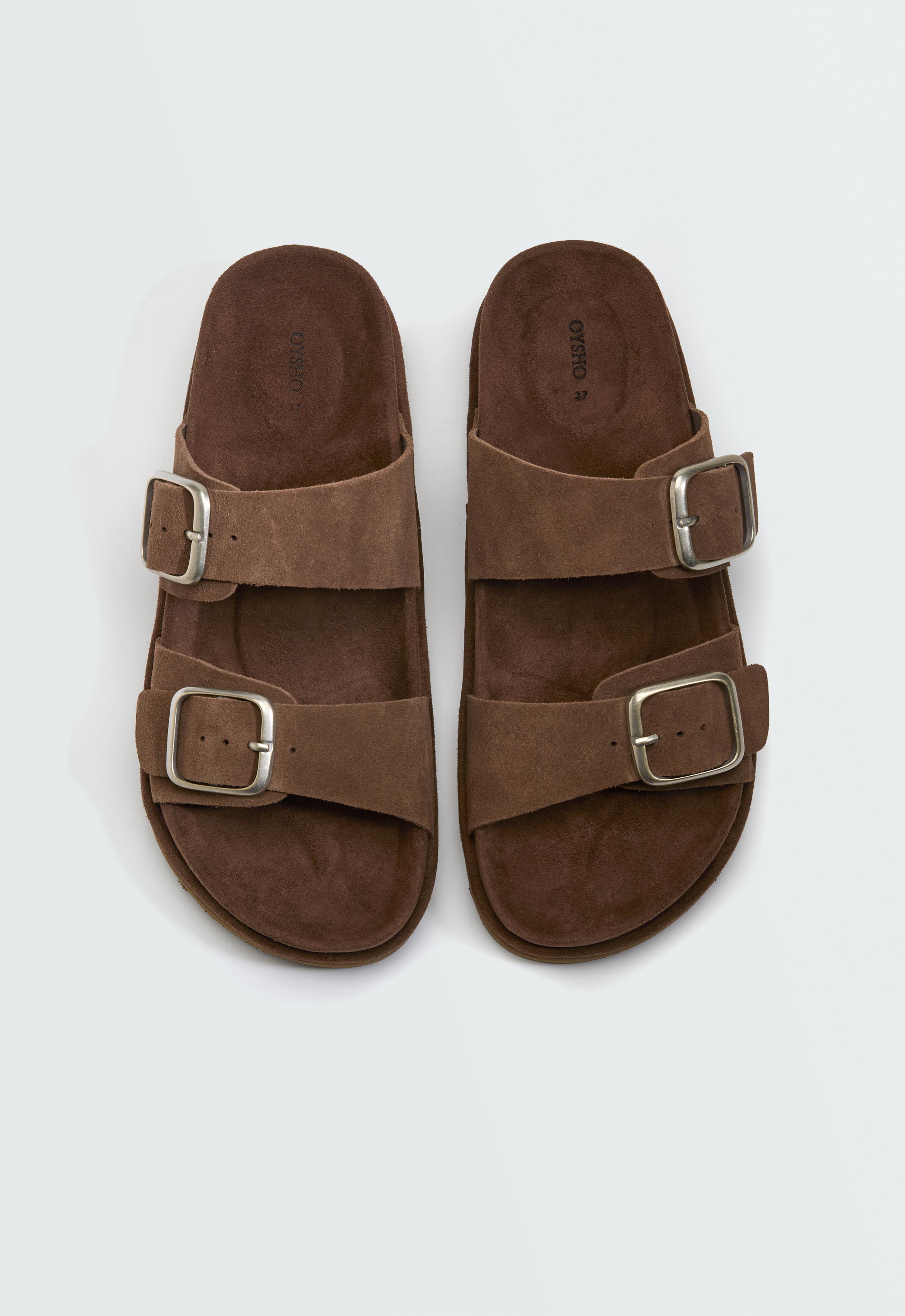Buckle split-leather platform sandals
