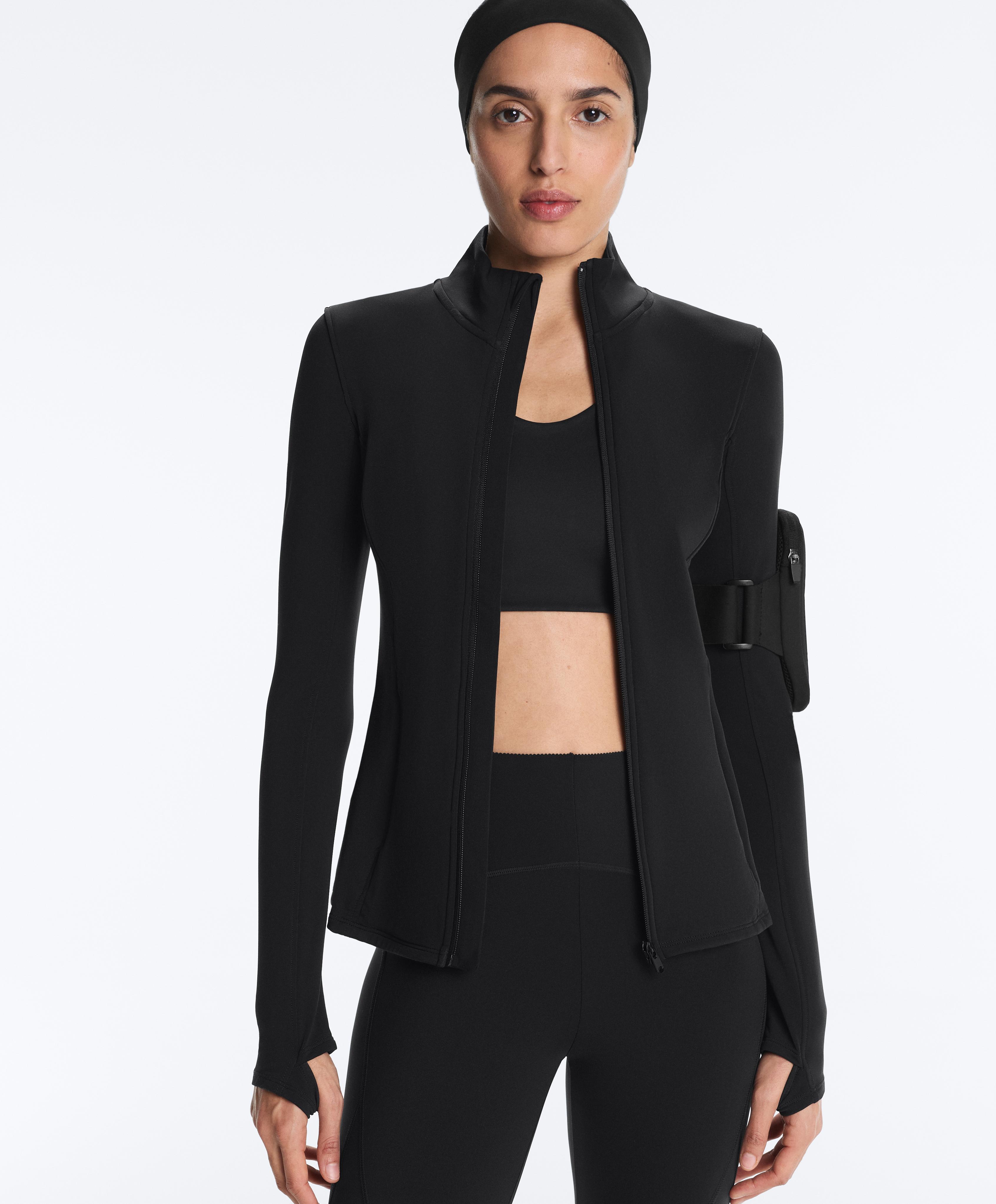 Long light warm technical jacket — BLACK