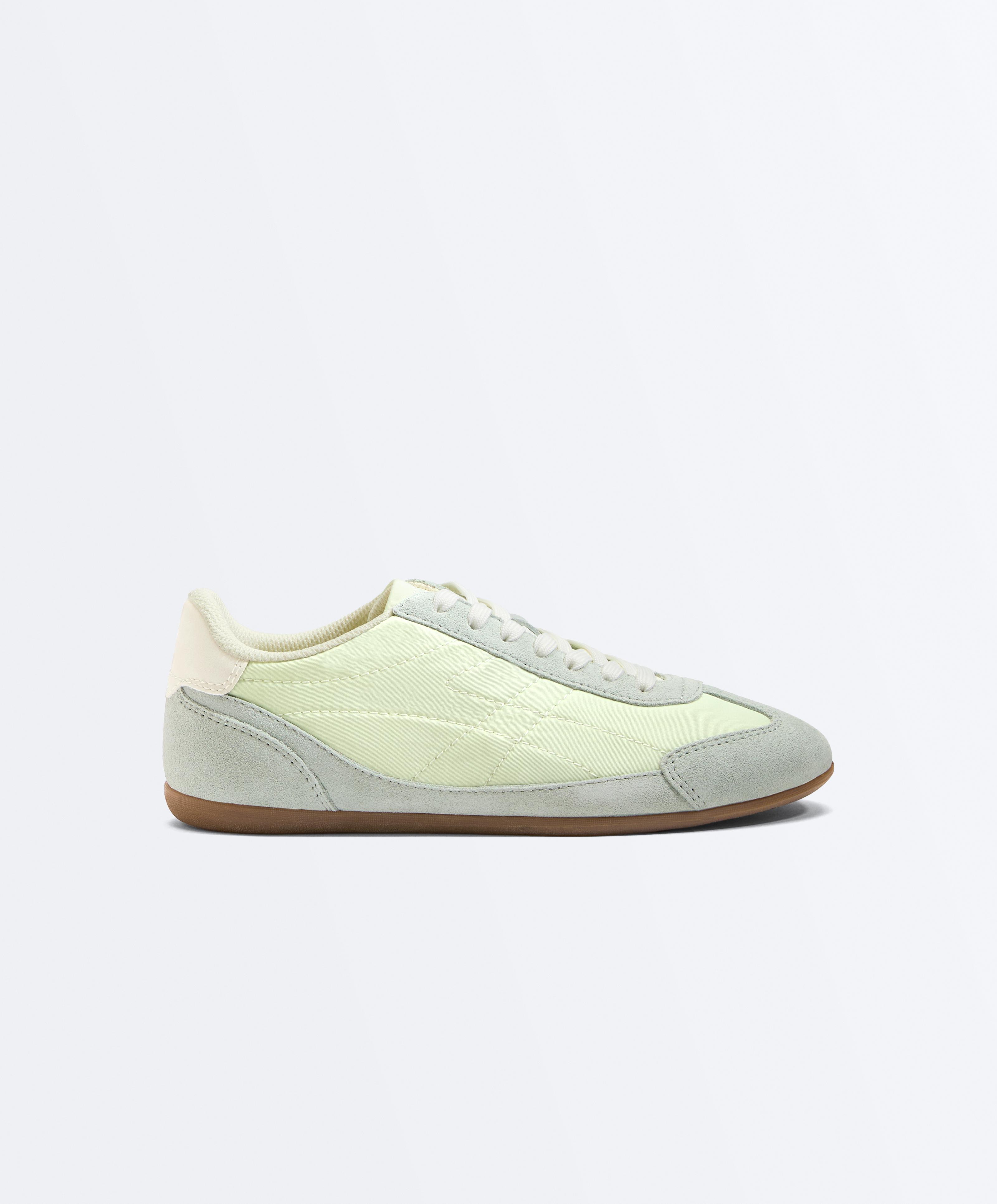 Combined split-leather and fabric trainers — GREEN