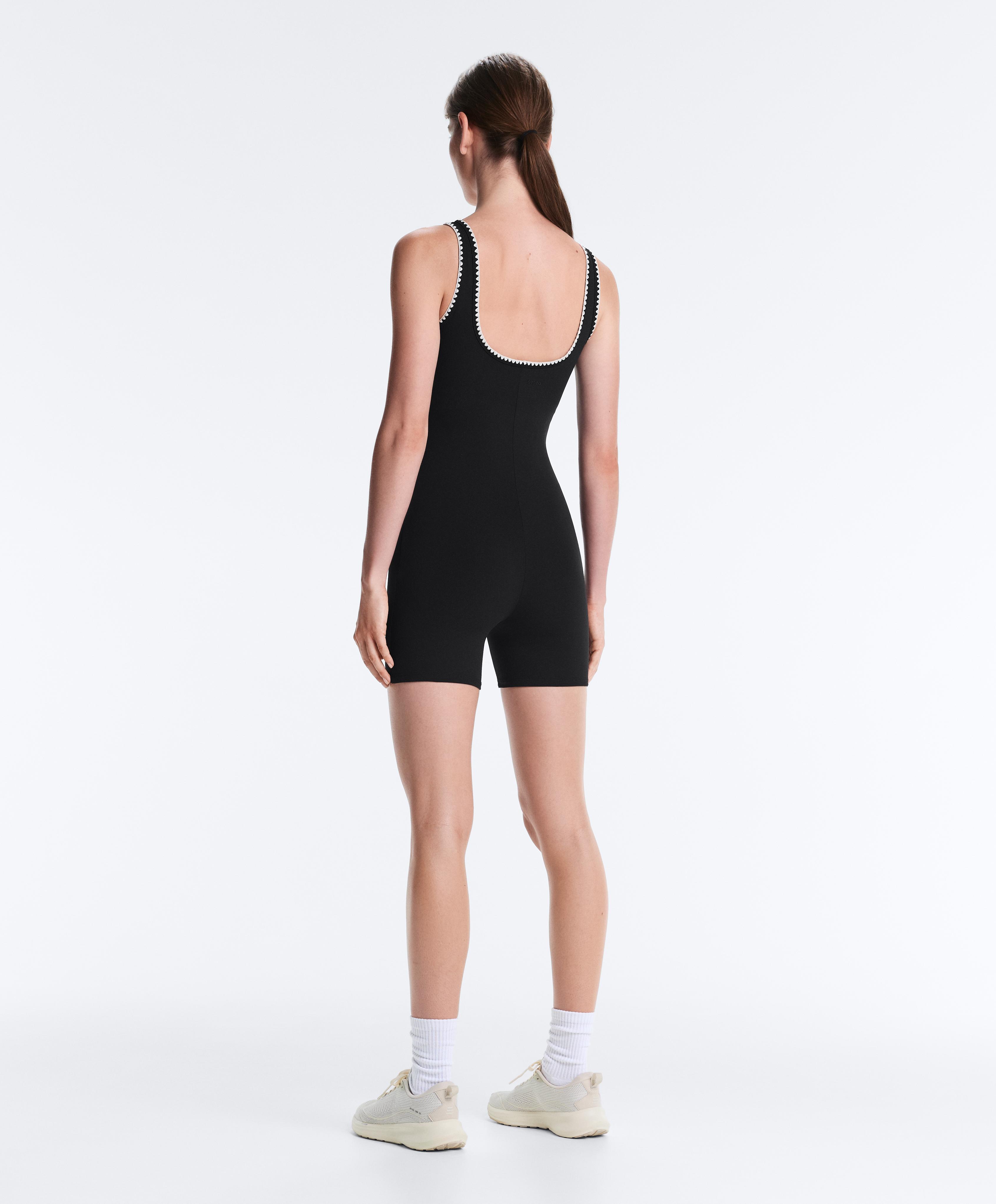 Contrast stitching Comfortlux short jumpsuit — BLACK