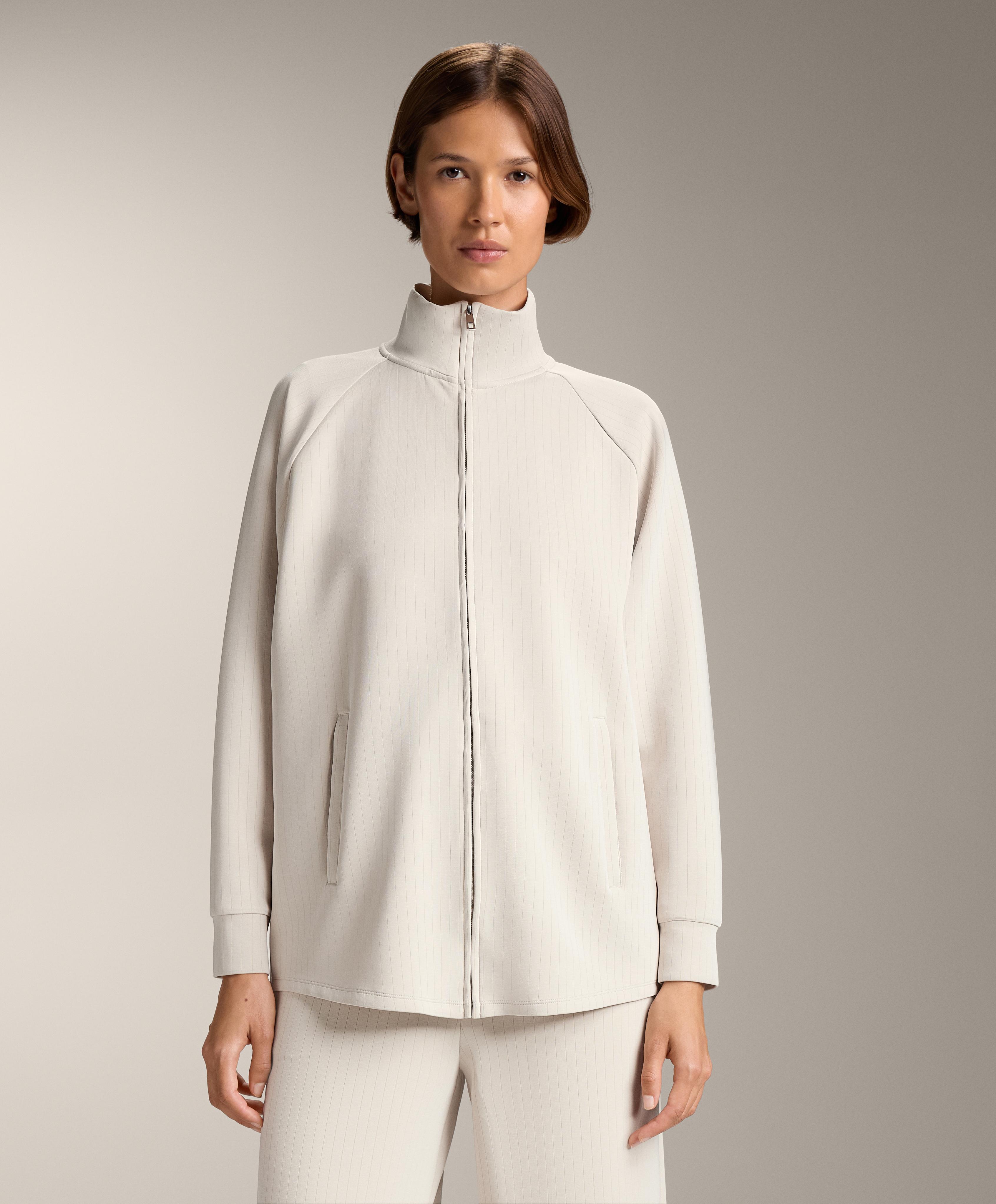 Long striped high neck jacket with soft touch modal
