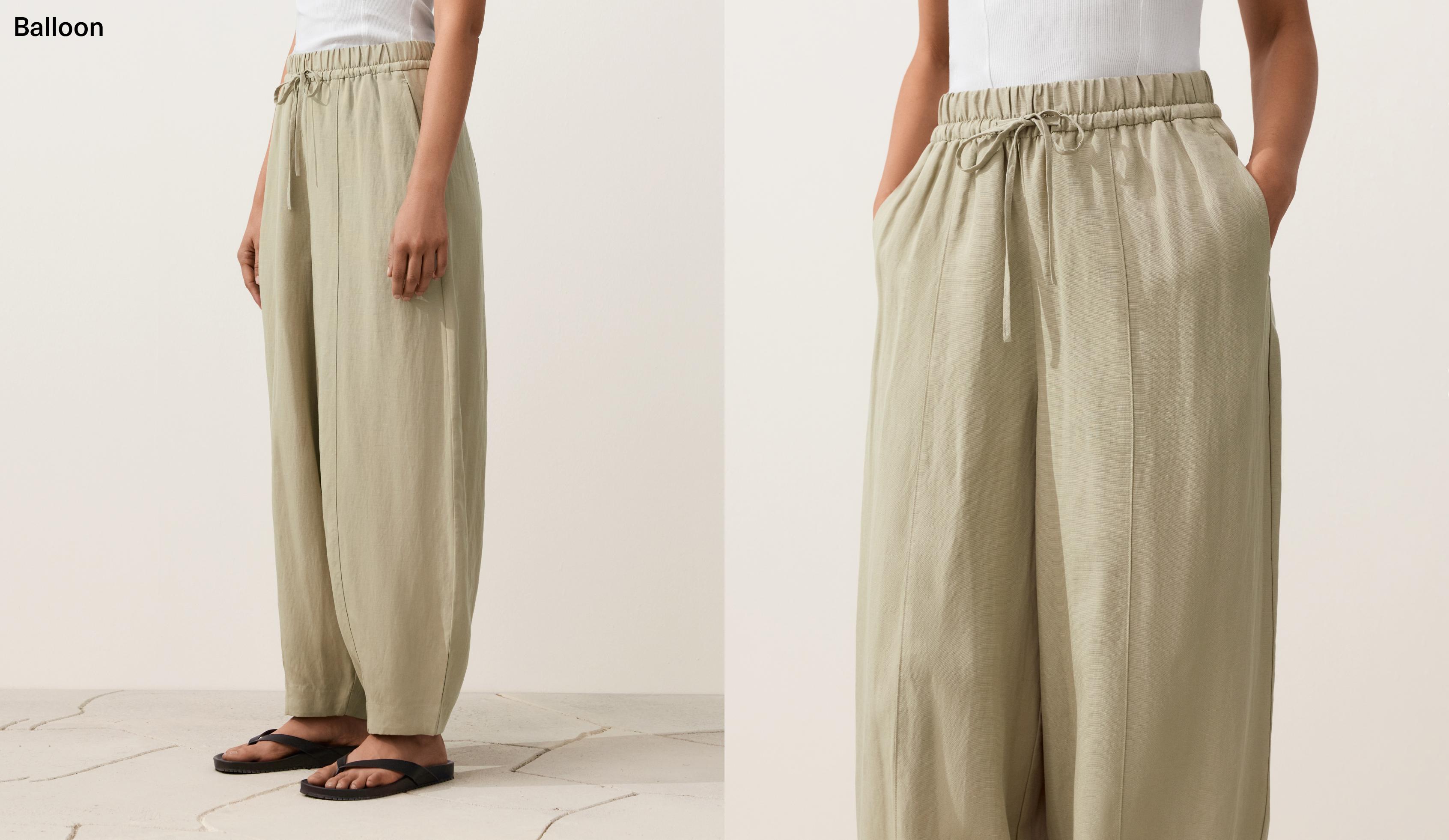 Balloon trousers lyocell blend and 24% linen with seams — GREEN BEIGE