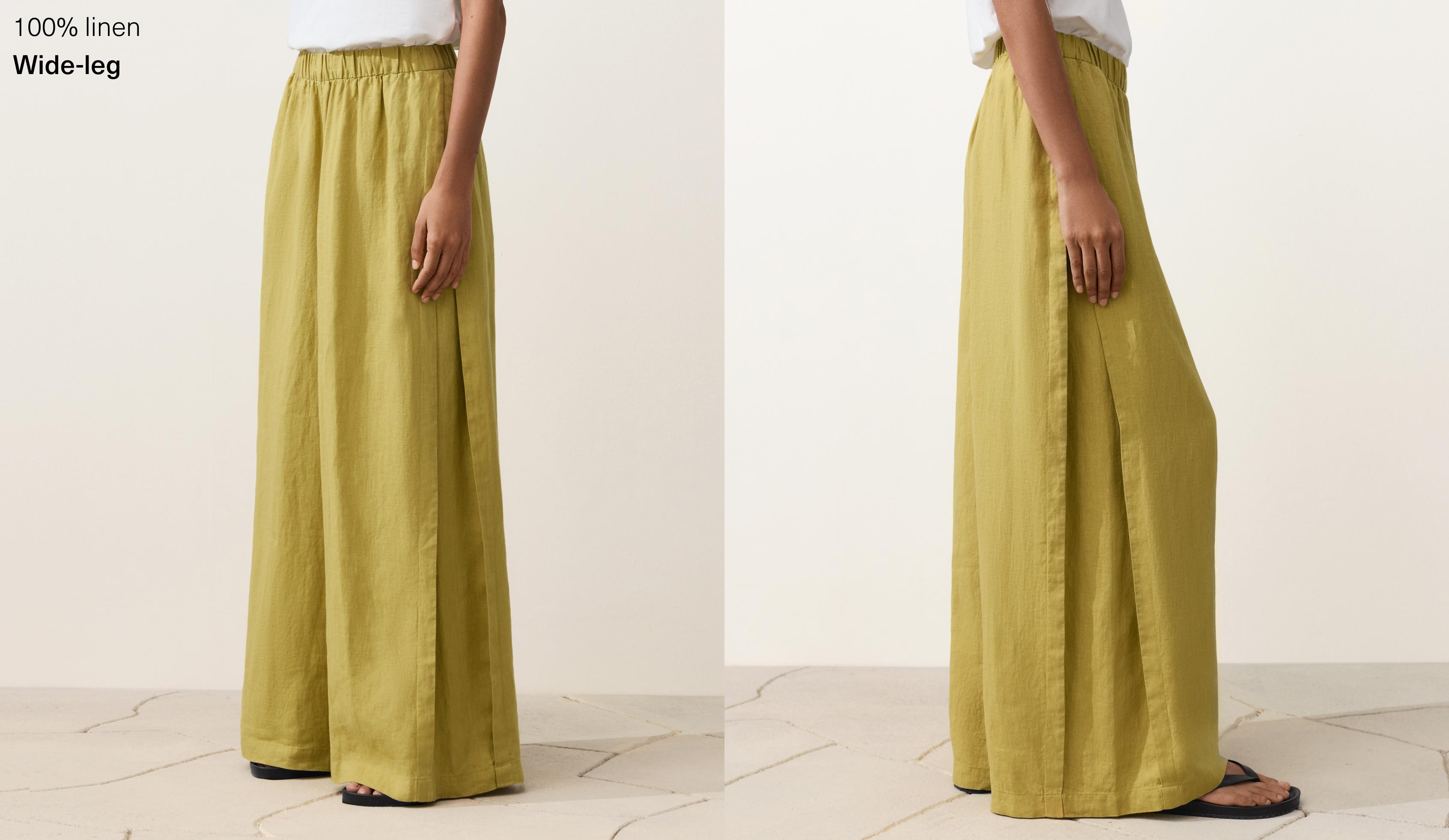 100% linen wide-leg trousers with side pleat