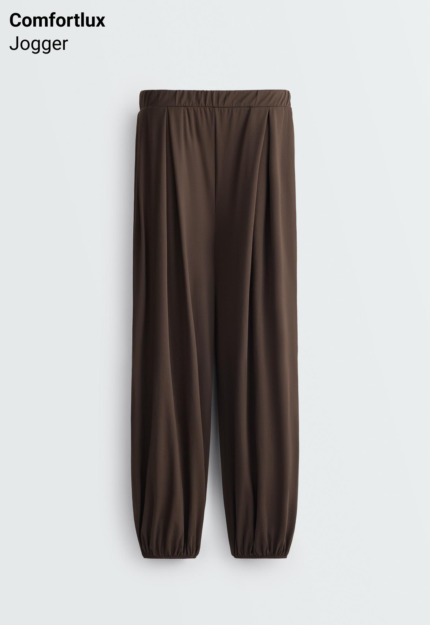 Comfortlux high-waisted pleated joggers — BROWN