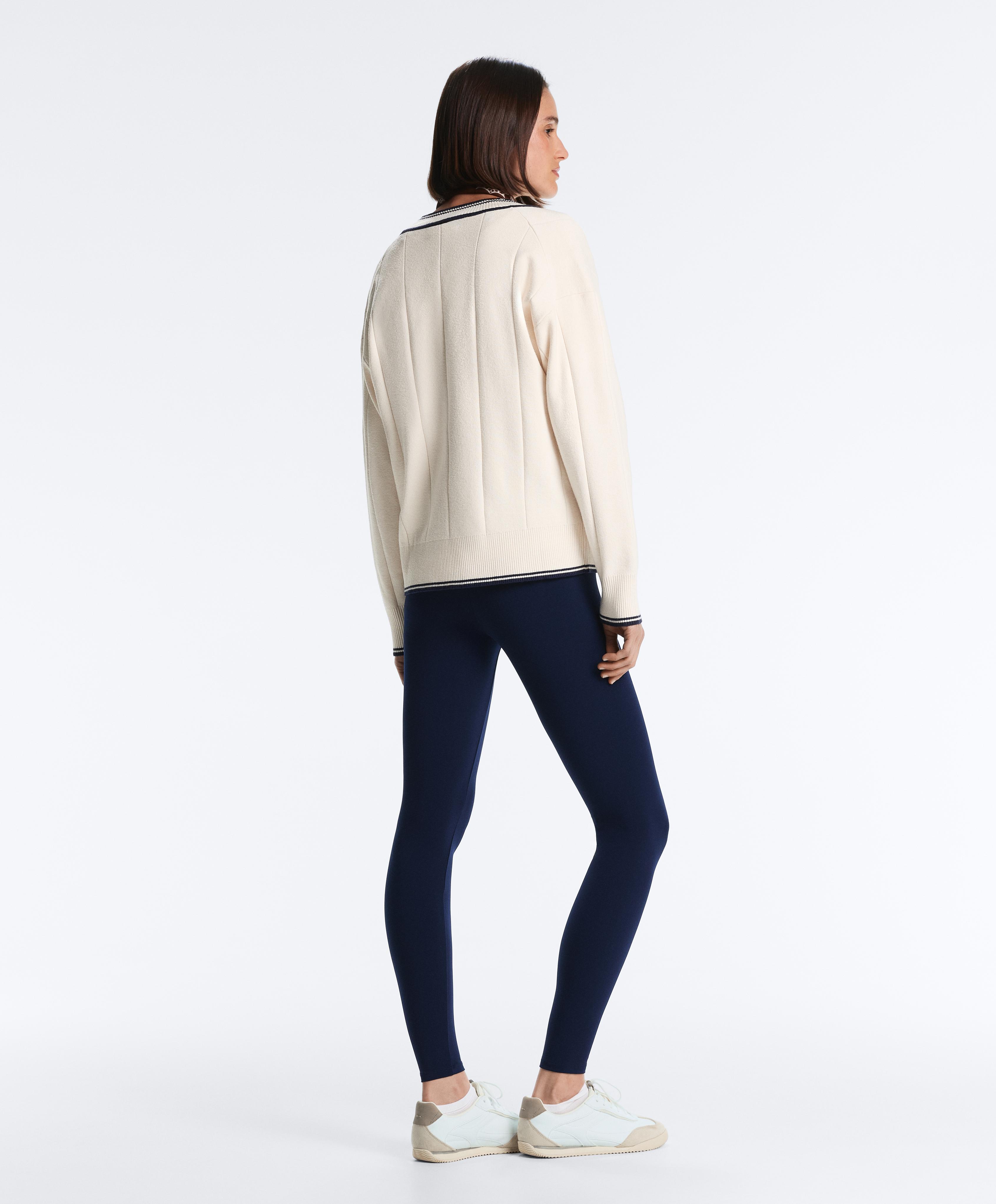 Contrast V-neck knit jumper — PALE ECRU